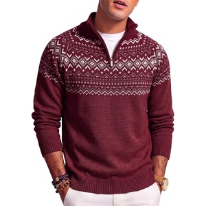 image:imageJMIERR Mens Quarter Zip Pullover Lightweight Mock Neck Knitted Sweater 2026 Fall SweatersBurgundy
