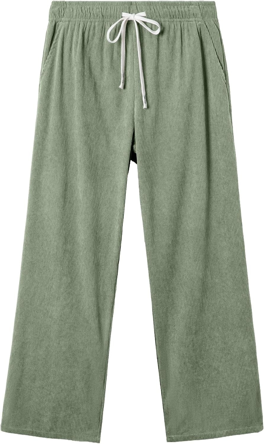 image:imageJMIERR Mens Corduroy Pants Wide Leg Baggy Sweatpants  Loose Fit Joggers Elastic Waist Drawstring Casual Sweatpants Vintage Pants Fall Winter Fashion StreetwearLight Green