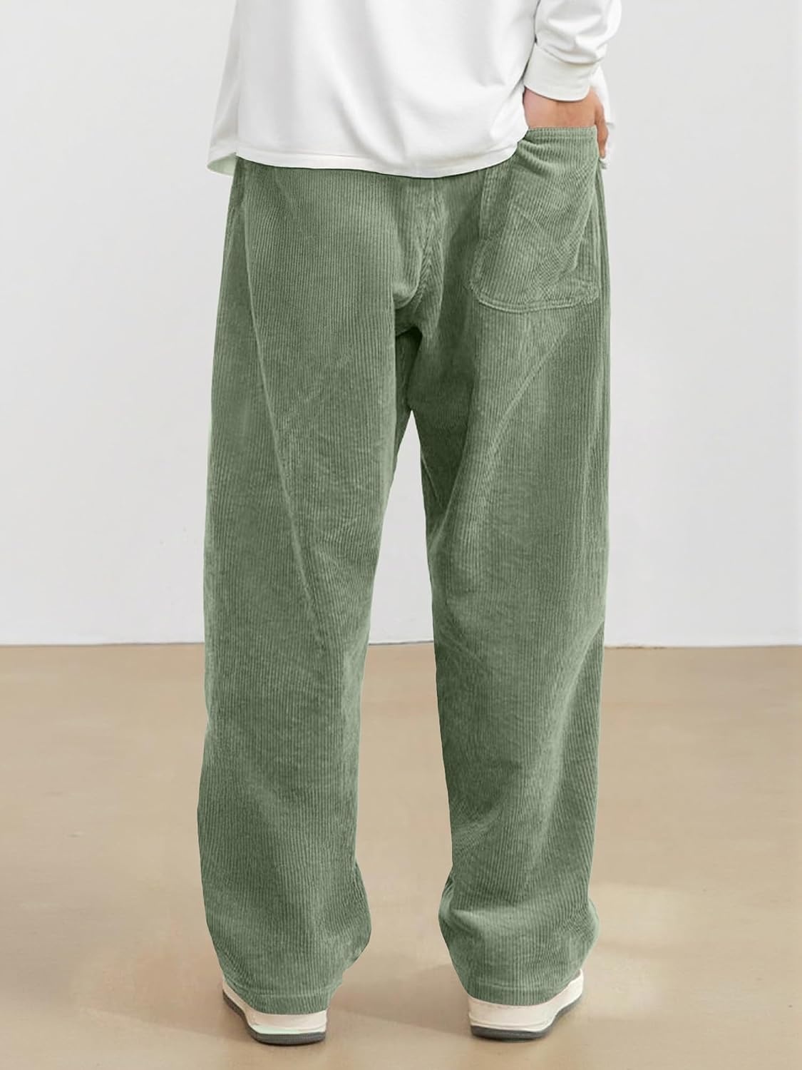 image:imageJMIERR Mens Corduroy Pants Wide Leg Baggy Sweatpants  Loose Fit Joggers Elastic Waist Drawstring Casual Sweatpants Vintage Pants Fall Winter Fashion StreetwearLight Green