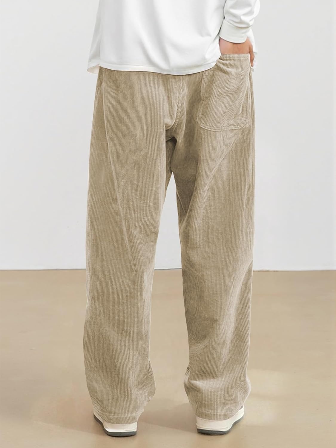 image:imageJMIERR Mens Corduroy Pants Wide Leg Baggy Sweatpants  Loose Fit Joggers Elastic Waist Drawstring Casual Sweatpants Vintage Pants Fall Winter Fashion StreetwearKhaki