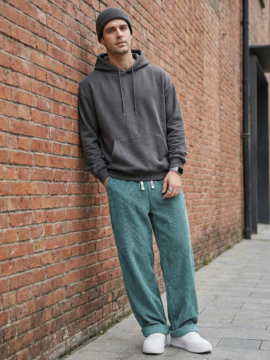 image:imageJMIERR Mens Corduroy Pants Wide Leg Baggy Sweatpants  Loose Fit Joggers Elastic Waist Drawstring Casual Sweatpants Vintage Pants Fall Winter Fashion StreetwearBlue