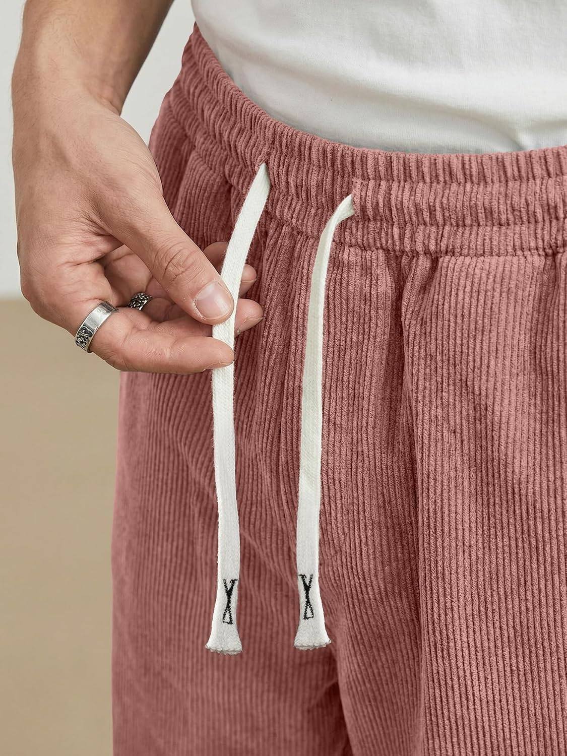 image:imageJMIERR Mens Corduroy Pants Wide Leg Baggy Sweatpants  Loose Fit Joggers Elastic Waist Drawstring Casual Sweatpants Vintage Pants Fall Winter Fashion StreetwearPink