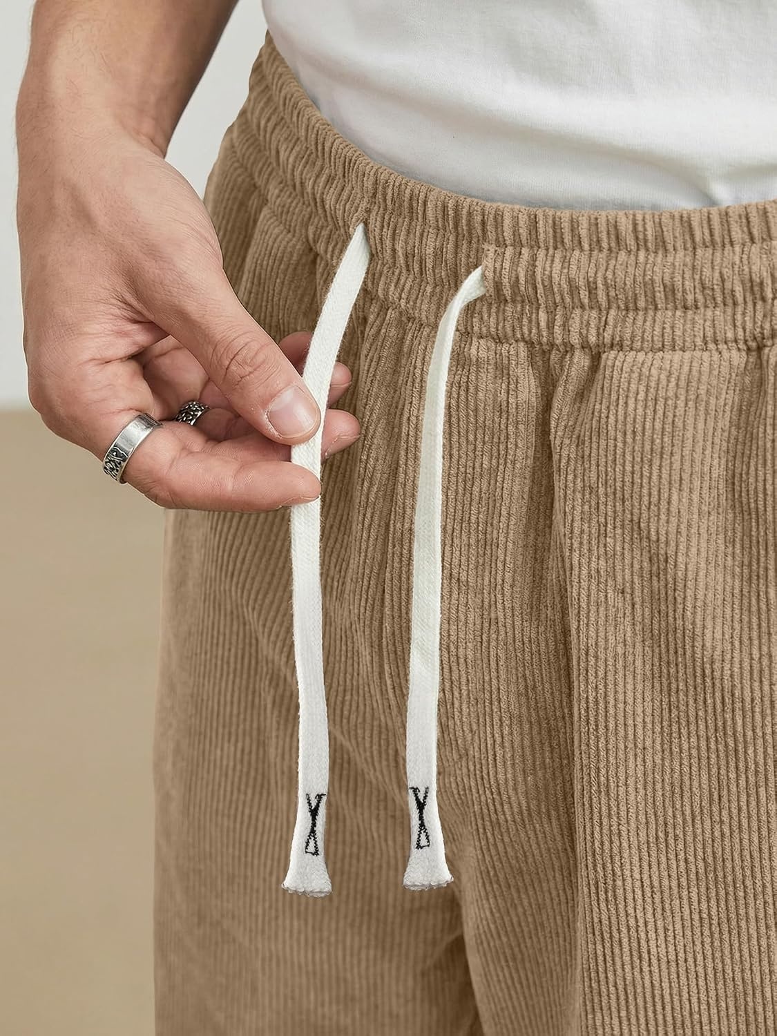 image:imageJMIERR Mens Corduroy Pants Wide Leg Baggy Sweatpants  Loose Fit Joggers Elastic Waist Drawstring Casual Sweatpants Vintage Pants Fall Winter Fashion StreetwearLight Brown