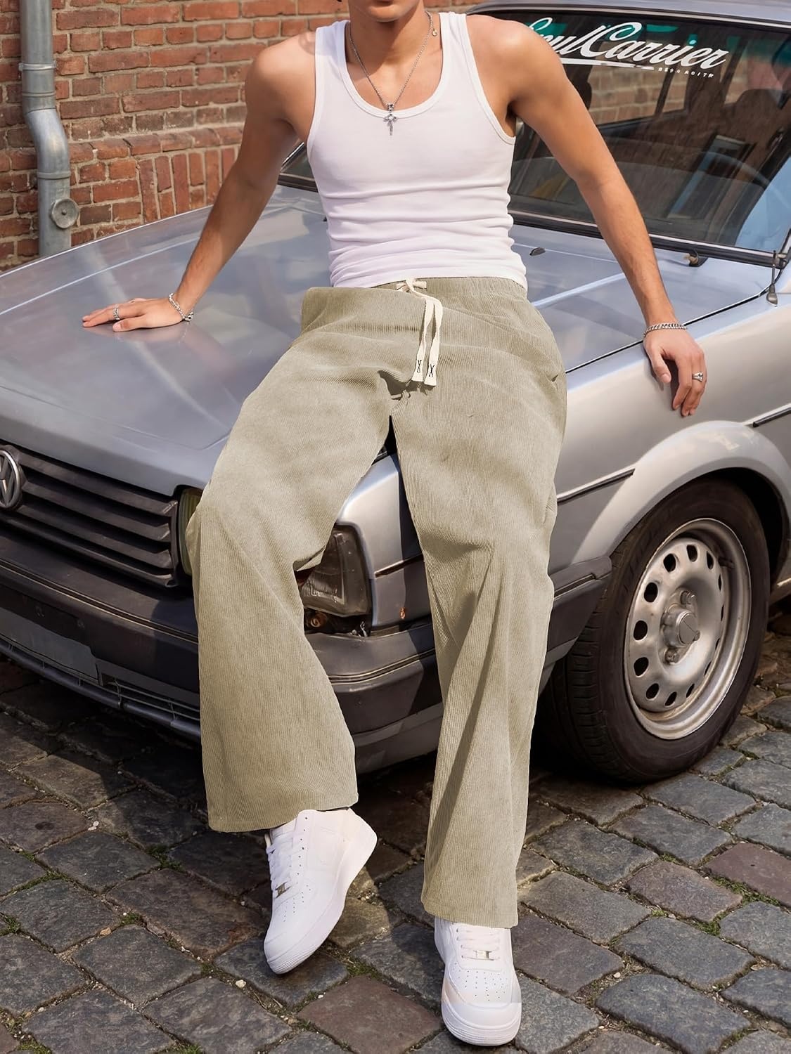 image:imageJMIERR Mens Corduroy Pants Wide Leg Baggy Sweatpants  Loose Fit Joggers Elastic Waist Drawstring Casual Sweatpants Vintage Pants Fall Winter Fashion StreetwearKhaki