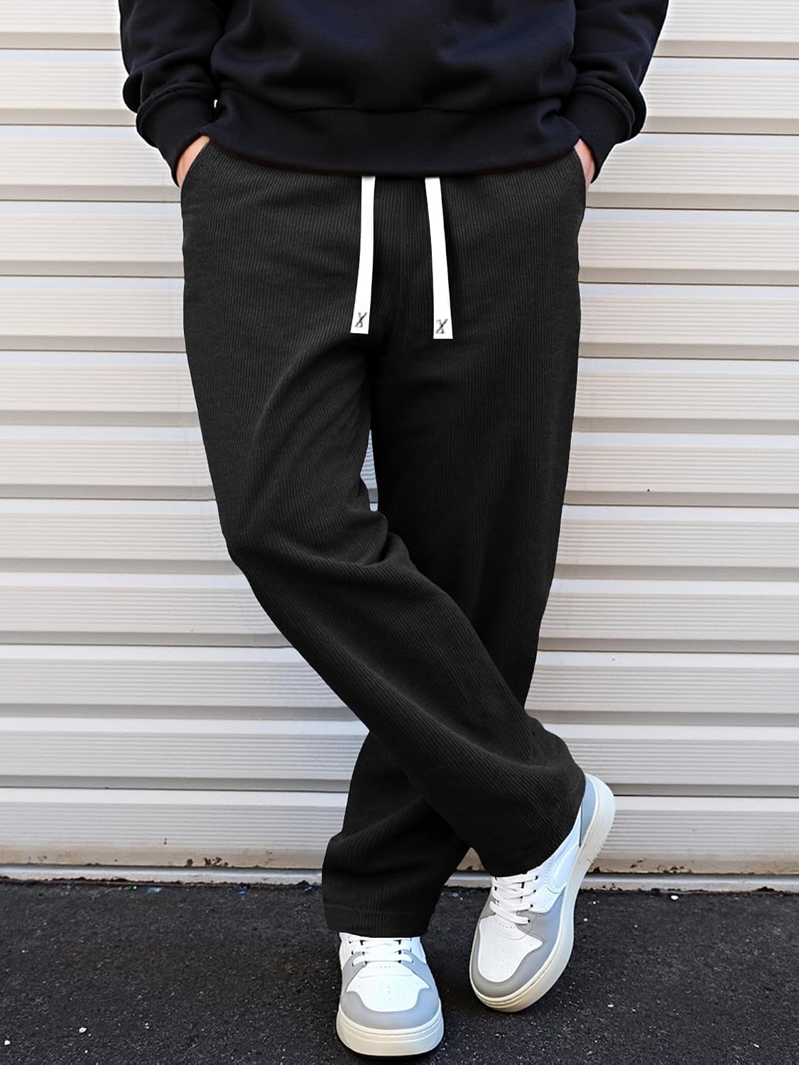 image:imageJMIERR Mens Corduroy Pants Wide Leg Baggy Sweatpants  Loose Fit Joggers Elastic Waist Drawstring Casual Sweatpants Vintage Pants Fall Winter Fashion StreetwearBlack