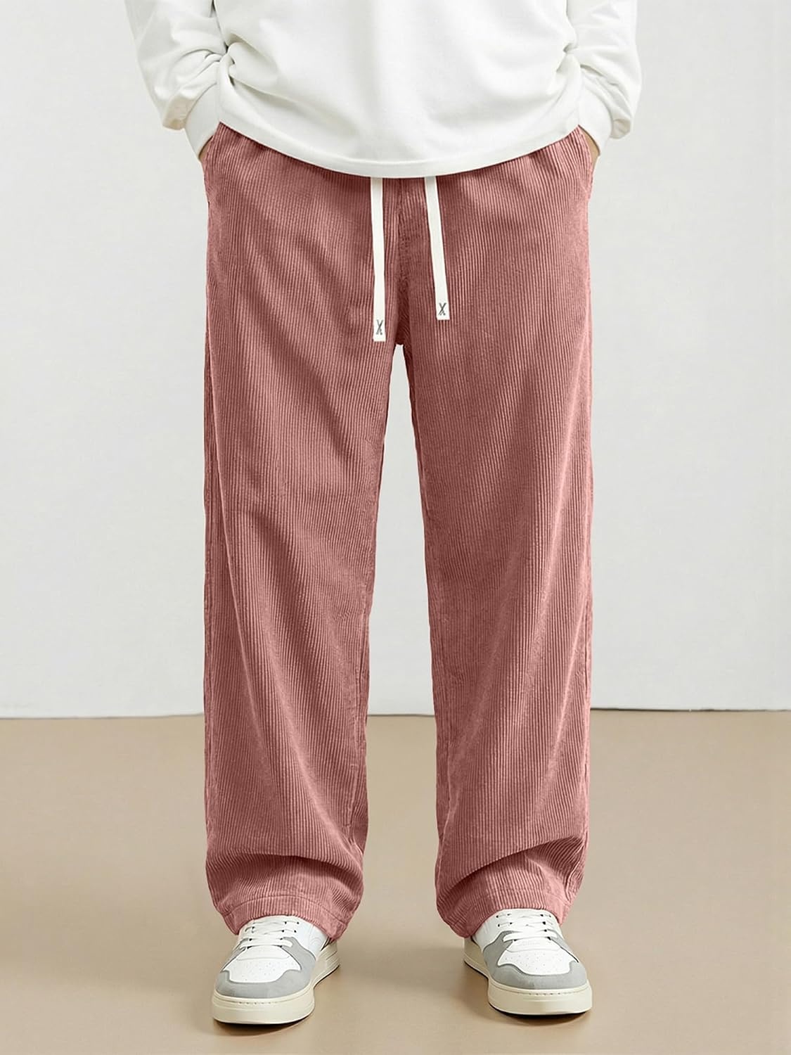 image:imageJMIERR Mens Corduroy Pants Wide Leg Baggy Sweatpants  Loose Fit Joggers Elastic Waist Drawstring Casual Sweatpants Vintage Pants Fall Winter Fashion StreetwearPink