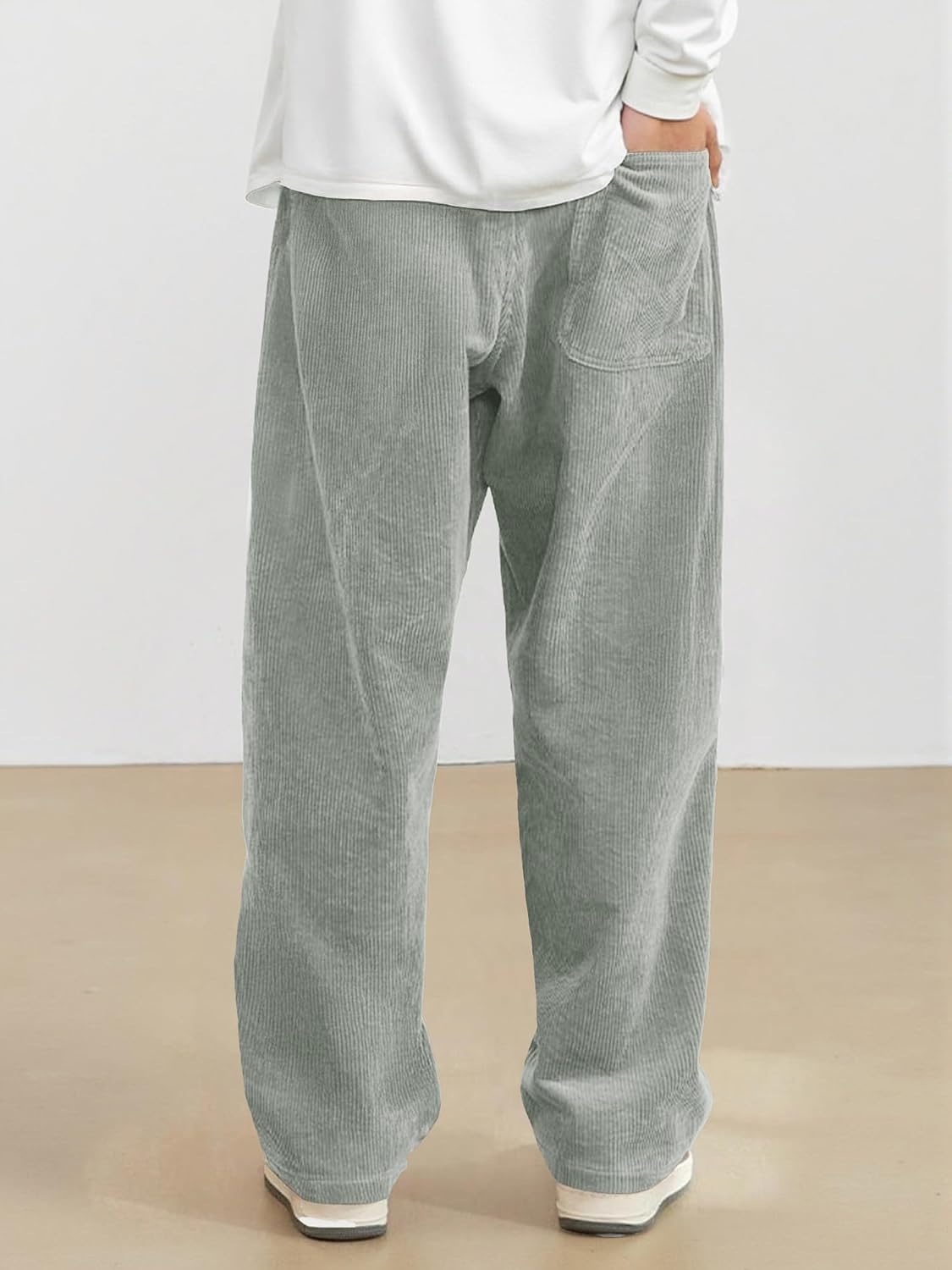 image:imageJMIERR Mens Corduroy Pants Wide Leg Baggy Sweatpants  Loose Fit Joggers Elastic Waist Drawstring Casual Sweatpants Vintage Pants Fall Winter Fashion StreetwearLight Grey