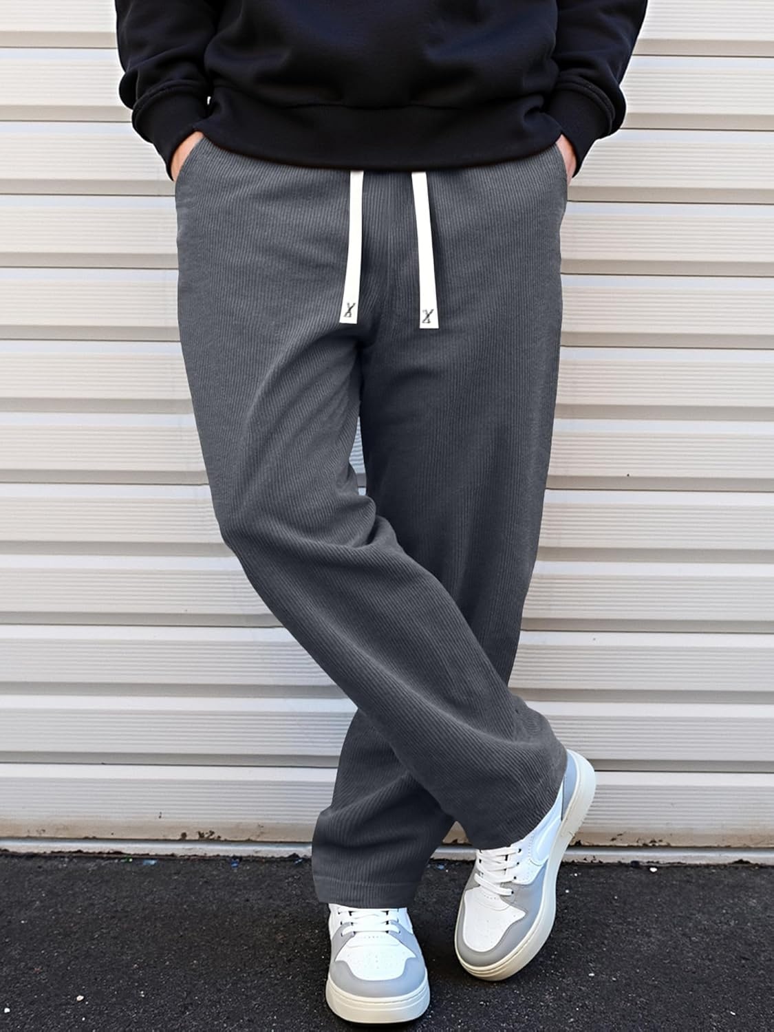 image:imageJMIERR Mens Corduroy Pants Wide Leg Baggy Sweatpants  Loose Fit Joggers Elastic Waist Drawstring Casual Sweatpants Vintage Pants Fall Winter Fashion StreetwearGrey