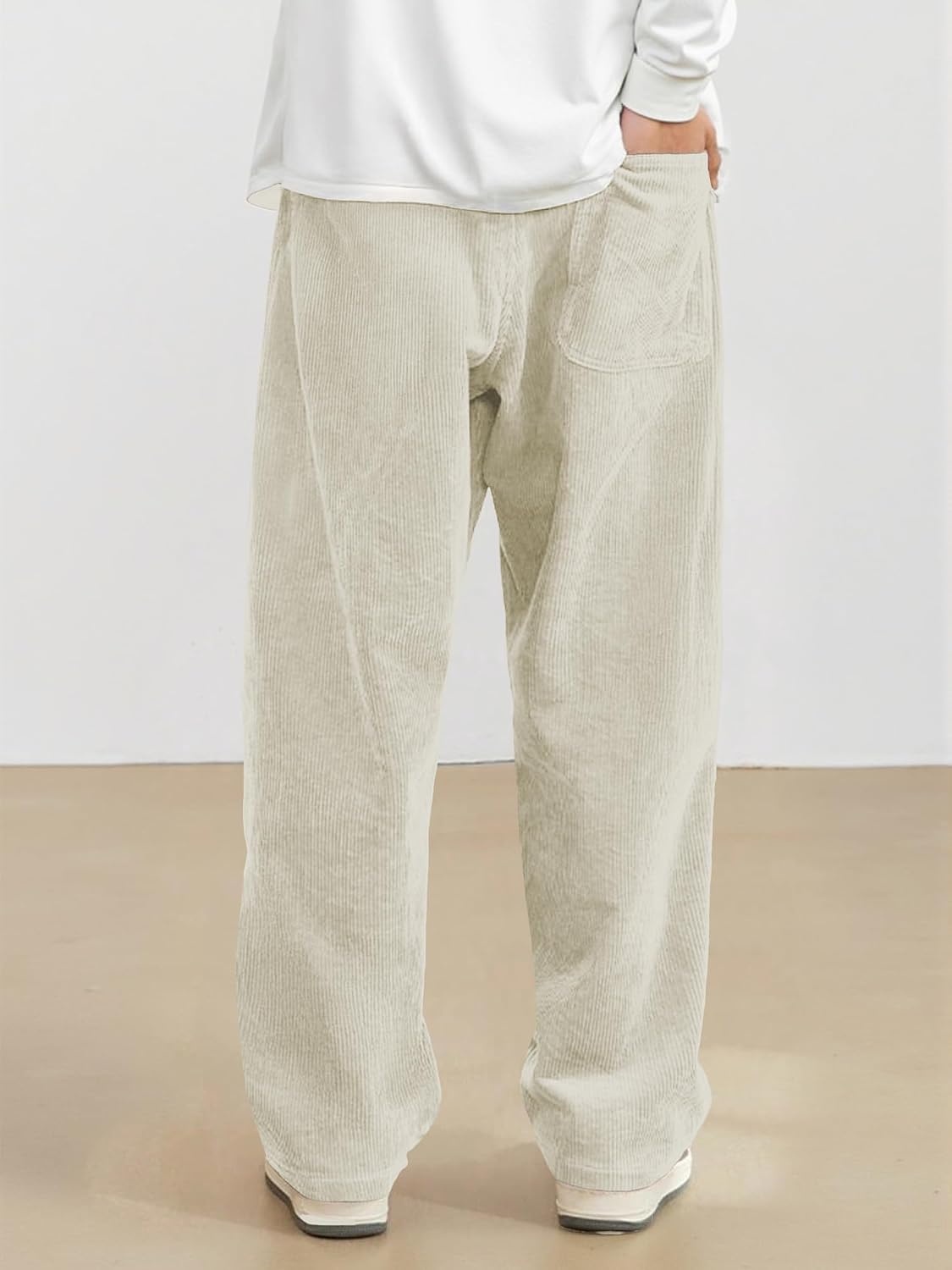 image:imageJMIERR Mens Corduroy Pants Wide Leg Baggy Sweatpants  Loose Fit Joggers Elastic Waist Drawstring Casual Sweatpants Vintage Pants Fall Winter Fashion StreetwearBeige