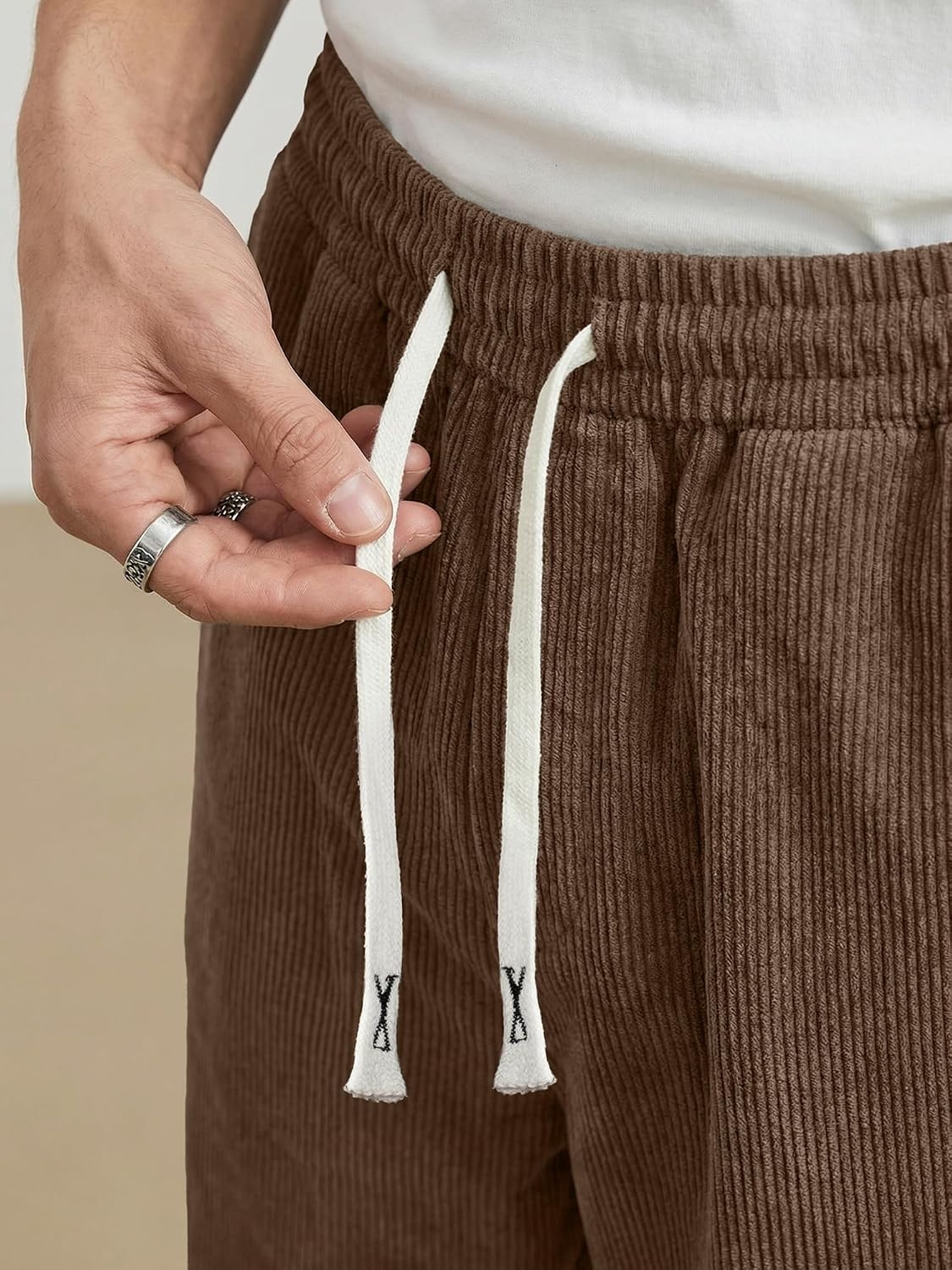 image:imageJMIERR Mens Corduroy Pants Wide Leg Baggy Sweatpants  Loose Fit Joggers Elastic Waist Drawstring Casual Sweatpants Vintage Pants Fall Winter Fashion StreetwearBrown