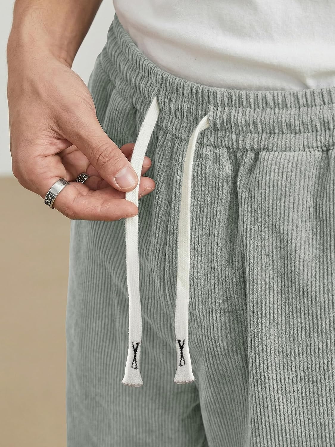 image:imageJMIERR Mens Corduroy Pants Wide Leg Baggy Sweatpants  Loose Fit Joggers Elastic Waist Drawstring Casual Sweatpants Vintage Pants Fall Winter Fashion StreetwearLight Grey
