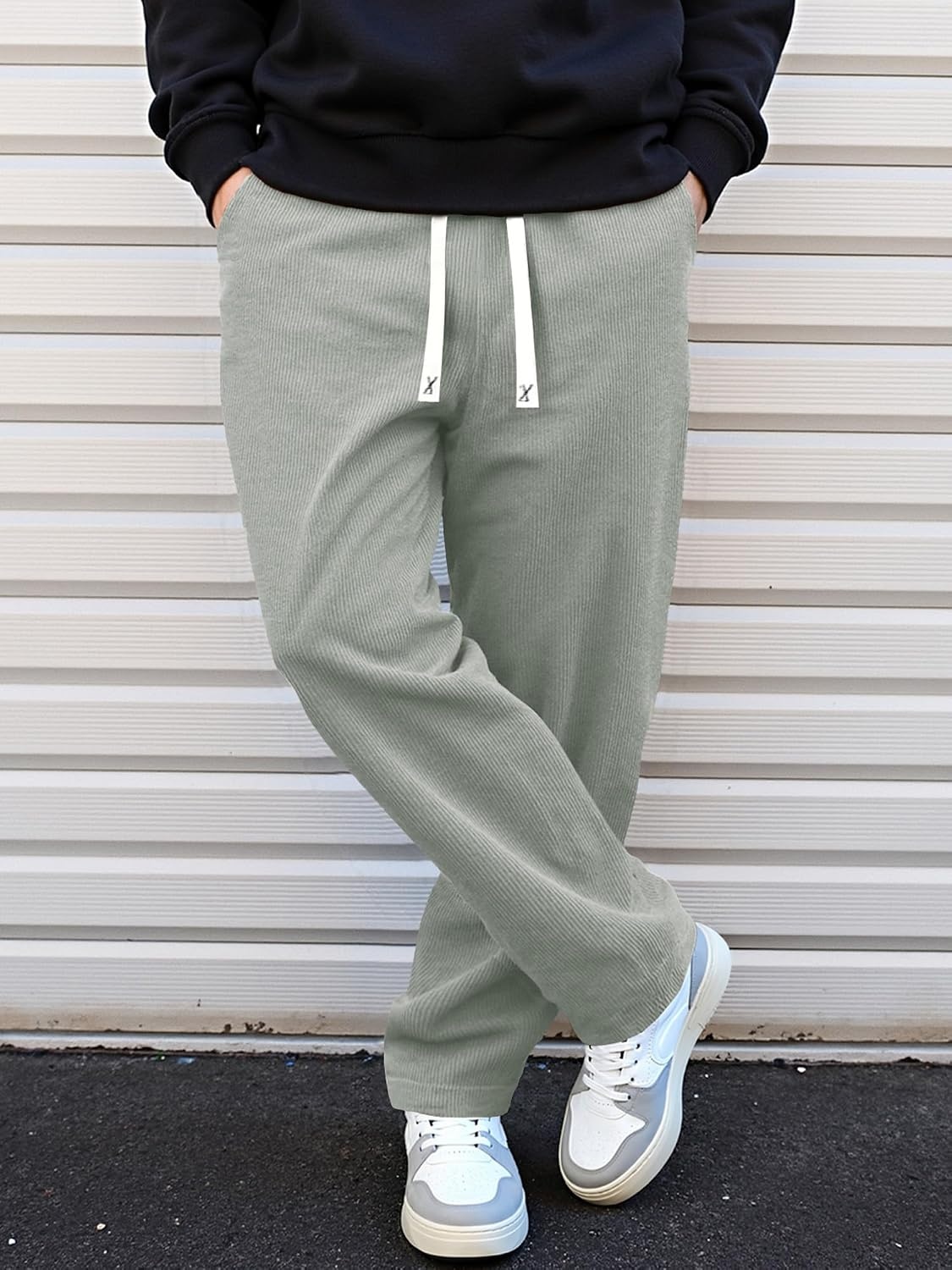 image:imageJMIERR Mens Corduroy Pants Wide Leg Baggy Sweatpants  Loose Fit Joggers Elastic Waist Drawstring Casual Sweatpants Vintage Pants Fall Winter Fashion StreetwearLight Grey