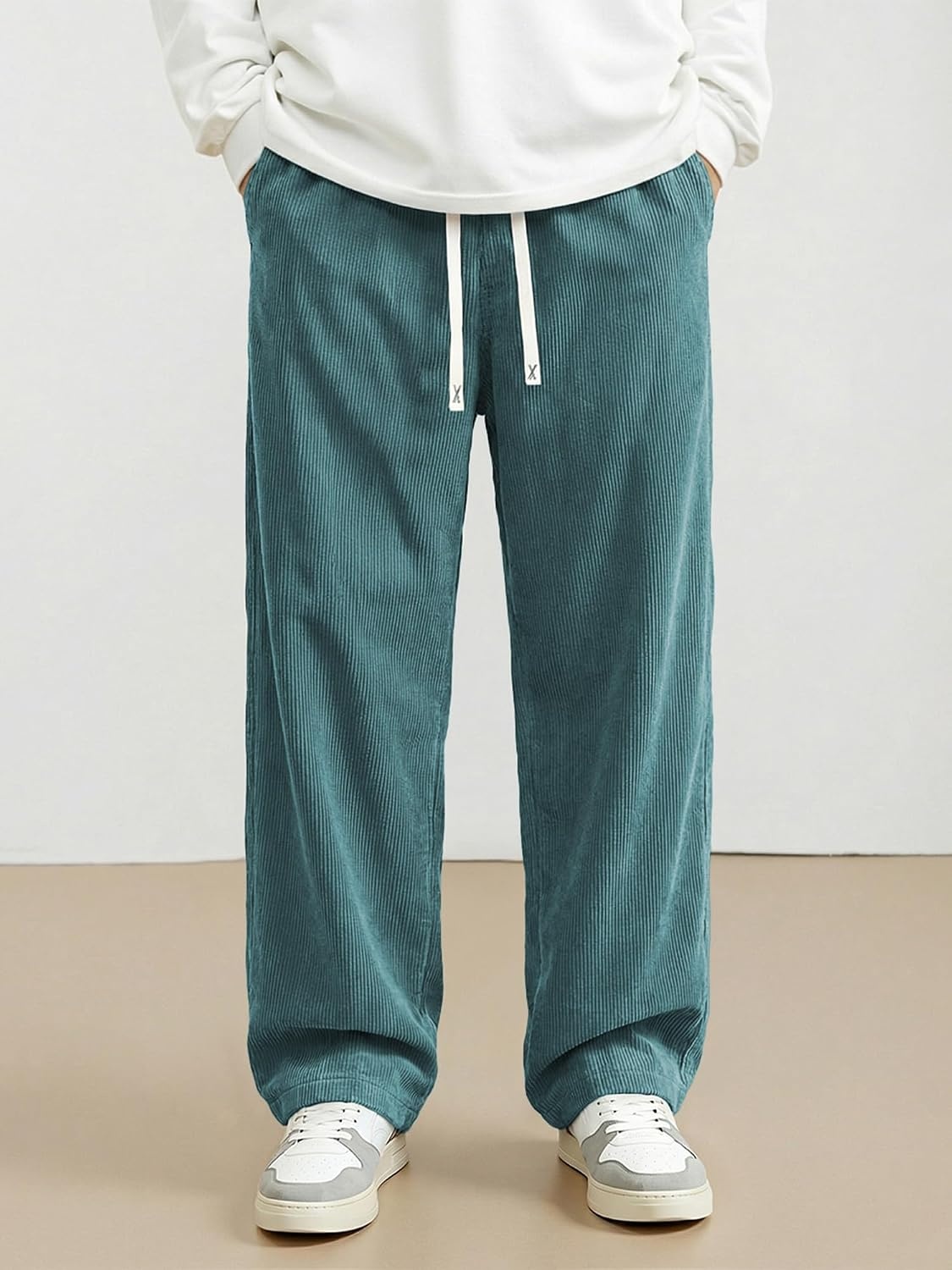 image:imageJMIERR Mens Corduroy Pants Wide Leg Baggy Sweatpants  Loose Fit Joggers Elastic Waist Drawstring Casual Sweatpants Vintage Pants Fall Winter Fashion StreetwearBlue