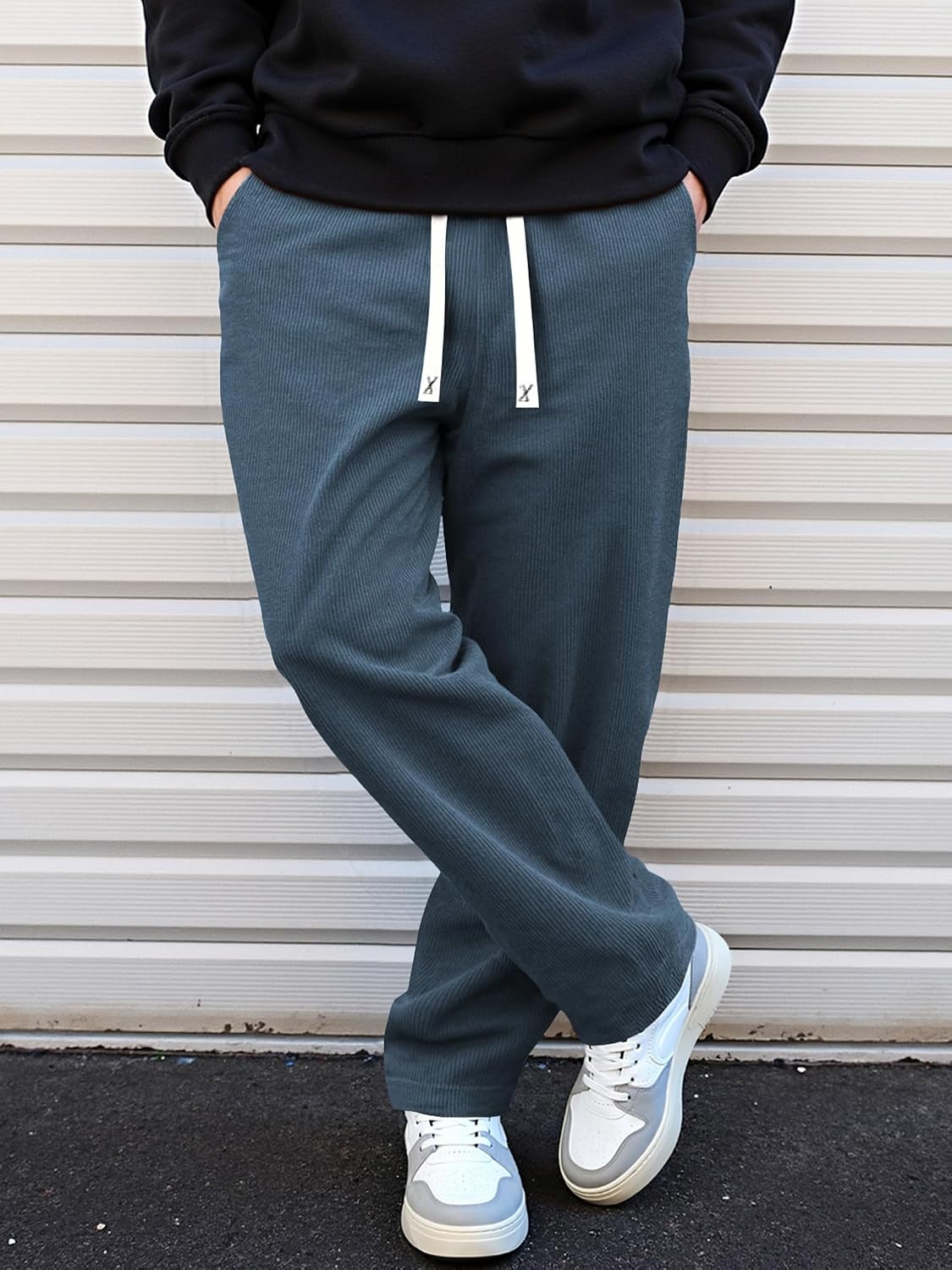 image:imageJMIERR Mens Corduroy Pants Wide Leg Baggy Sweatpants  Loose Fit Joggers Elastic Waist Drawstring Casual Sweatpants Vintage Pants Fall Winter Fashion StreetwearAshleigh Blue