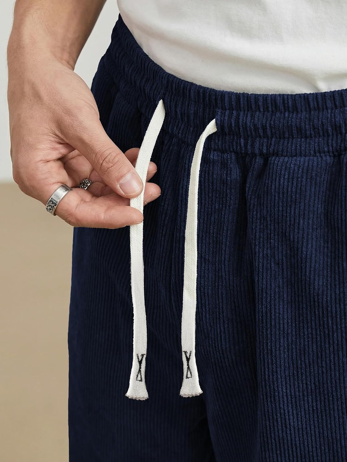 image:imageJMIERR Mens Corduroy Pants Wide Leg Baggy Sweatpants  Loose Fit Joggers Elastic Waist Drawstring Casual Sweatpants Vintage Pants Fall Winter Fashion StreetwearNavy Blue