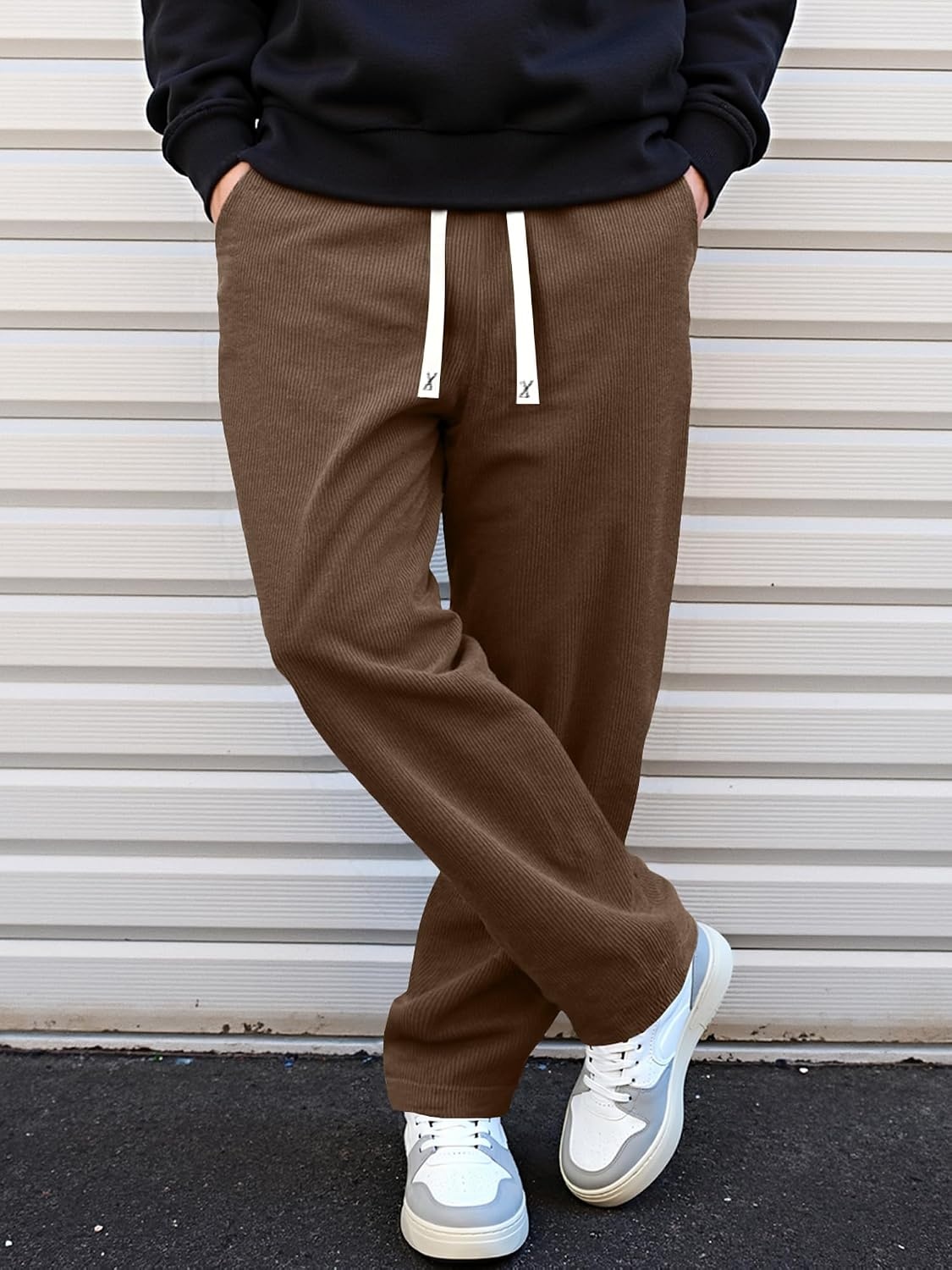 image:imageJMIERR Mens Corduroy Pants Wide Leg Baggy Sweatpants  Loose Fit Joggers Elastic Waist Drawstring Casual Sweatpants Vintage Pants Fall Winter Fashion StreetwearBrown