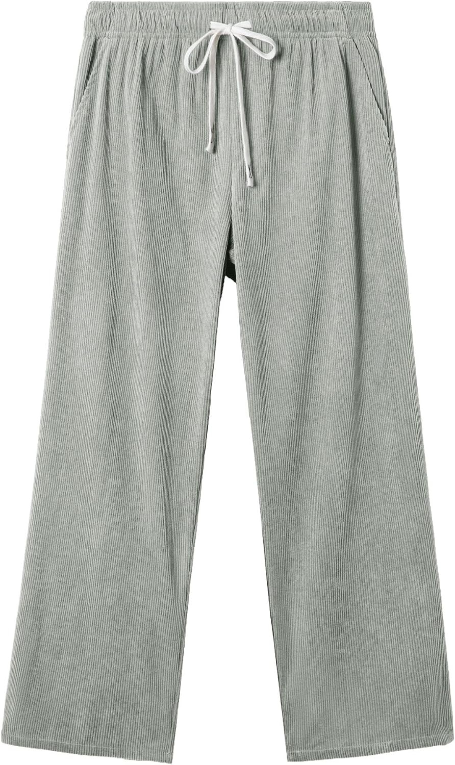 image:imageJMIERR Mens Corduroy Pants Wide Leg Baggy Sweatpants  Loose Fit Joggers Elastic Waist Drawstring Casual Sweatpants Vintage Pants Fall Winter Fashion StreetwearLight Grey