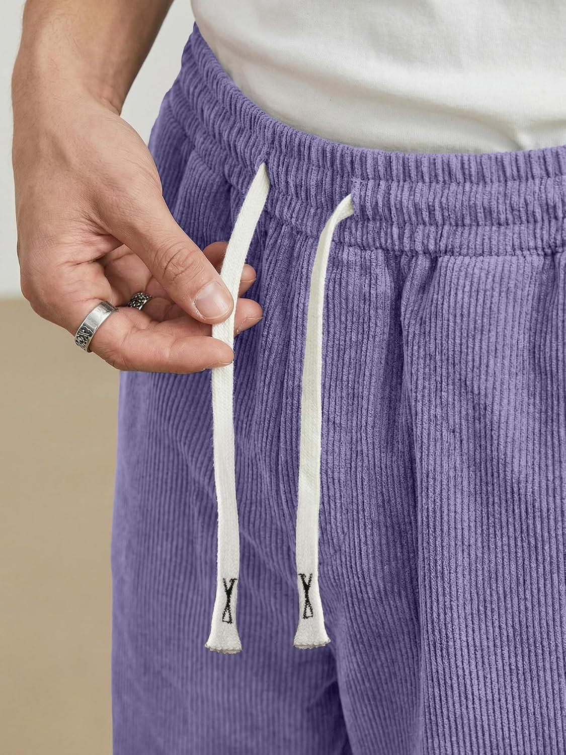 image:imageJMIERR Mens Corduroy Pants Wide Leg Baggy Sweatpants  Loose Fit Joggers Elastic Waist Drawstring Casual Sweatpants Vintage Pants Fall Winter Fashion StreetwearPurple