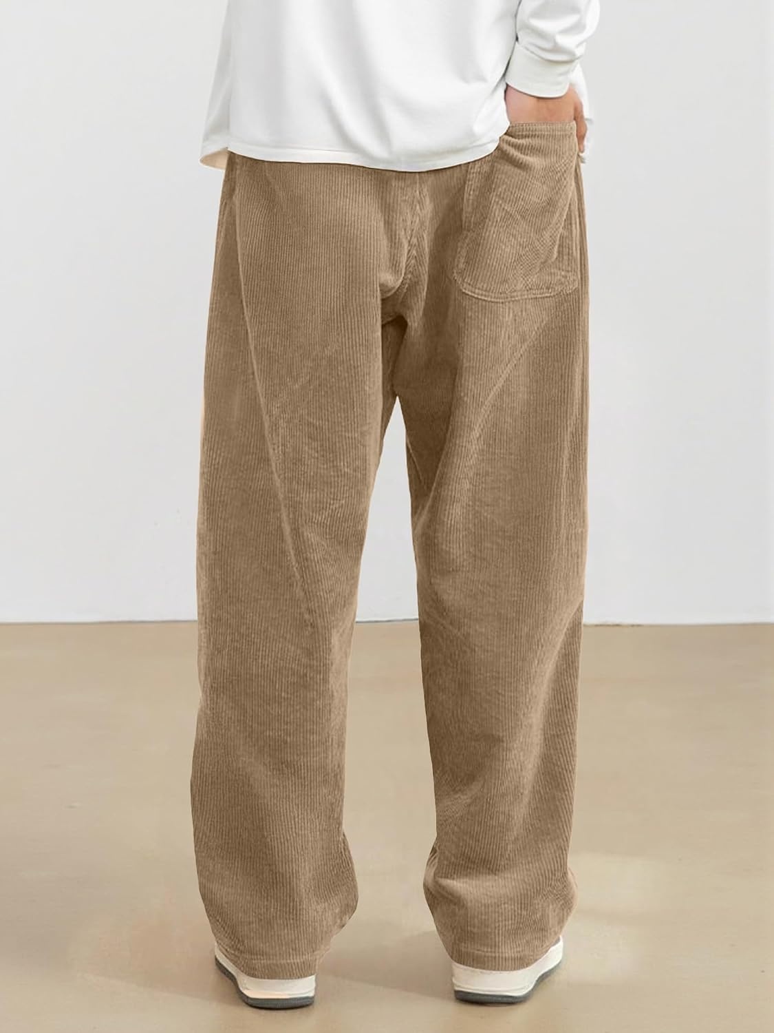 image:imageJMIERR Mens Corduroy Pants Wide Leg Baggy Sweatpants  Loose Fit Joggers Elastic Waist Drawstring Casual Sweatpants Vintage Pants Fall Winter Fashion StreetwearLight Brown