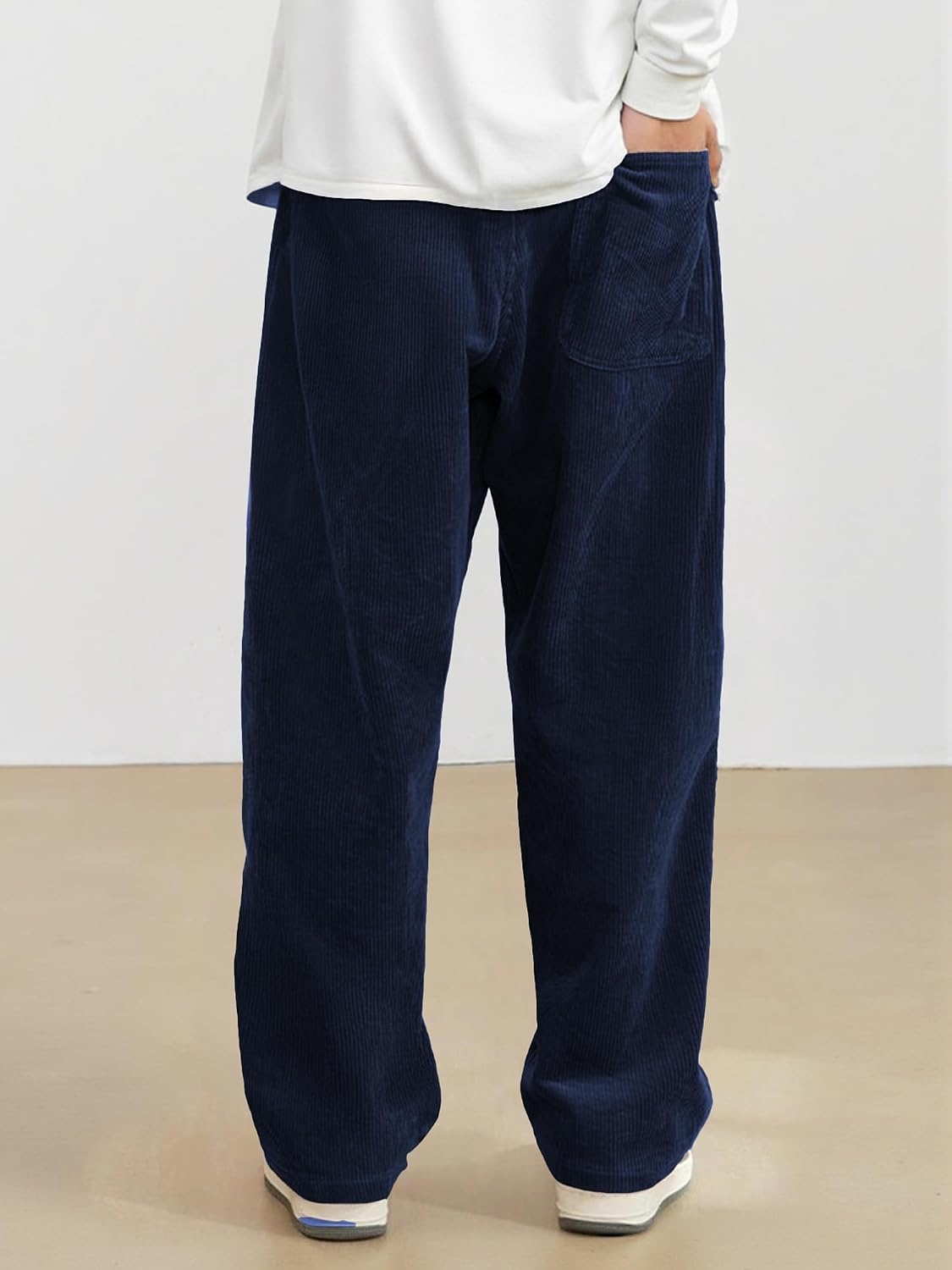 image:imageJMIERR Mens Corduroy Pants Wide Leg Baggy Sweatpants  Loose Fit Joggers Elastic Waist Drawstring Casual Sweatpants Vintage Pants Fall Winter Fashion StreetwearNavy Blue