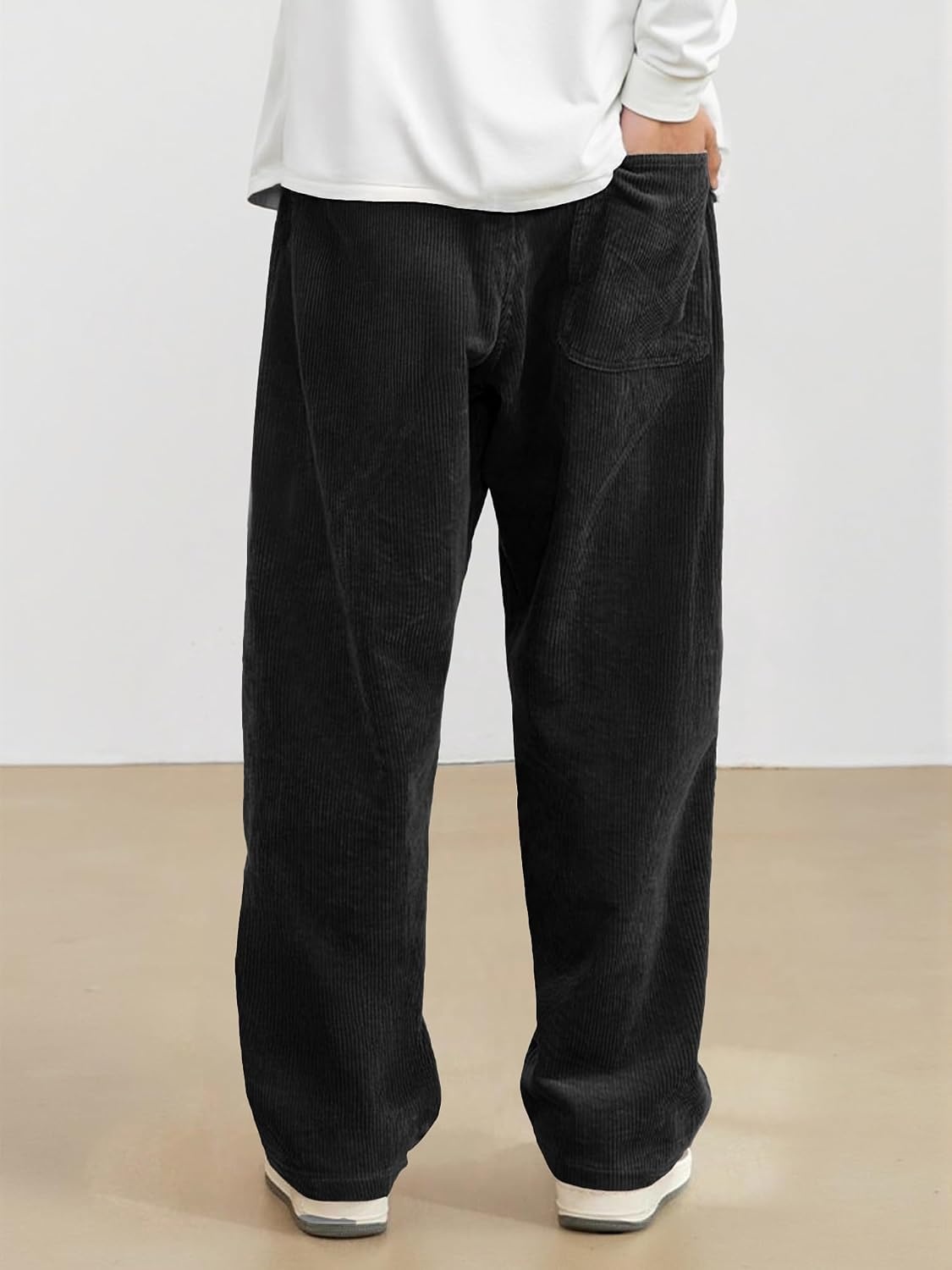 image:imageJMIERR Mens Corduroy Pants Wide Leg Baggy Sweatpants  Loose Fit Joggers Elastic Waist Drawstring Casual Sweatpants Vintage Pants Fall Winter Fashion StreetwearBlack