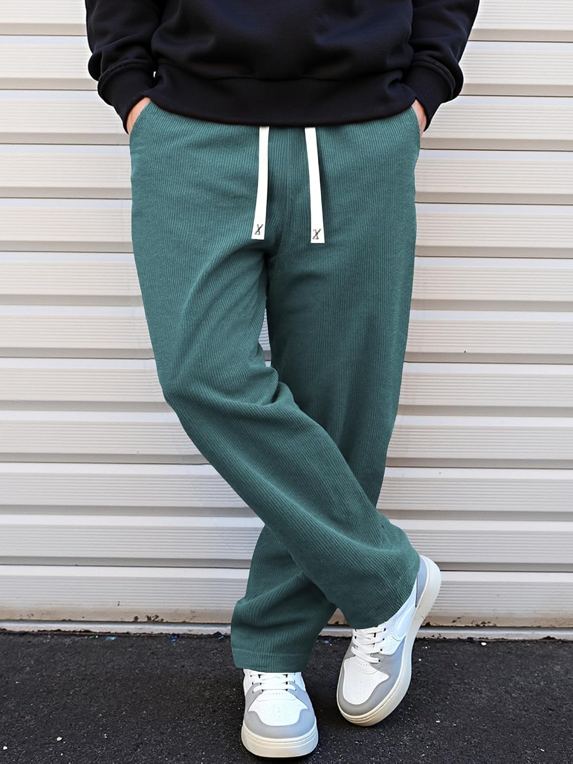 image:imageJMIERR Mens Corduroy Pants Wide Leg Baggy Sweatpants  Loose Fit Joggers Elastic Waist Drawstring Casual Sweatpants Vintage Pants Fall Winter Fashion StreetwearBlue