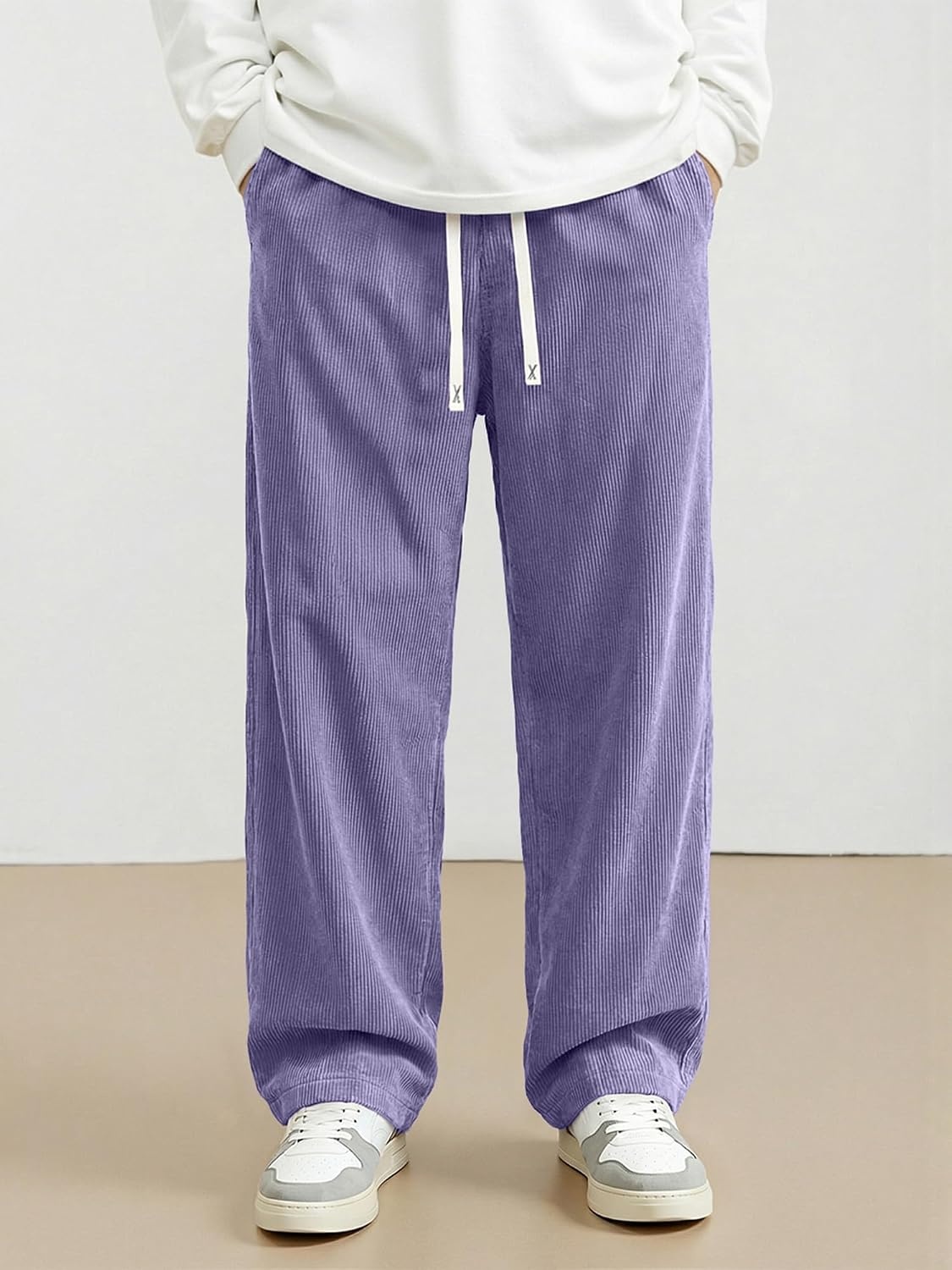 image:imageJMIERR Mens Corduroy Pants Wide Leg Baggy Sweatpants  Loose Fit Joggers Elastic Waist Drawstring Casual Sweatpants Vintage Pants Fall Winter Fashion StreetwearPurple