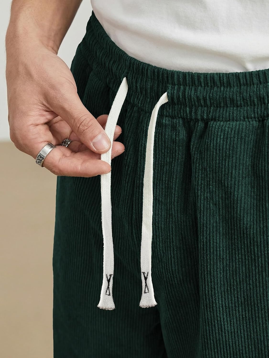 image:imageJMIERR Mens Corduroy Pants Wide Leg Baggy Sweatpants  Loose Fit Joggers Elastic Waist Drawstring Casual Sweatpants Vintage Pants Fall Winter Fashion StreetwearDark Green