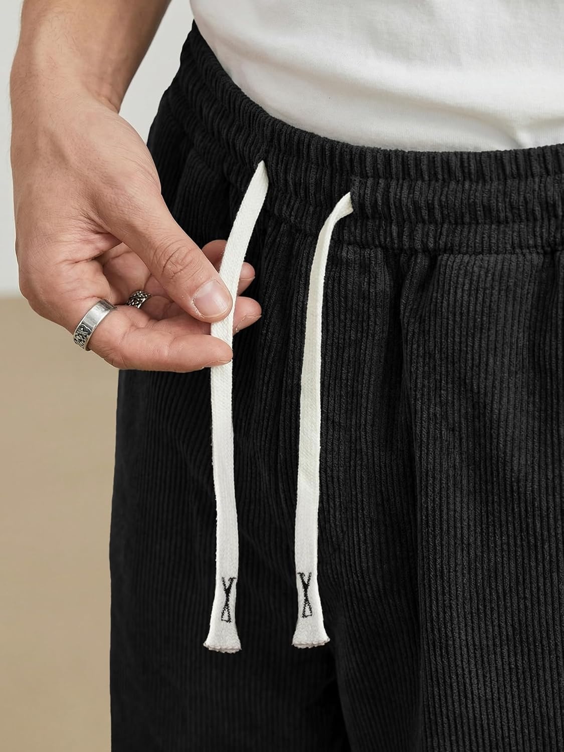 image:imageJMIERR Mens Corduroy Pants Wide Leg Baggy Sweatpants  Loose Fit Joggers Elastic Waist Drawstring Casual Sweatpants Vintage Pants Fall Winter Fashion StreetwearBlack