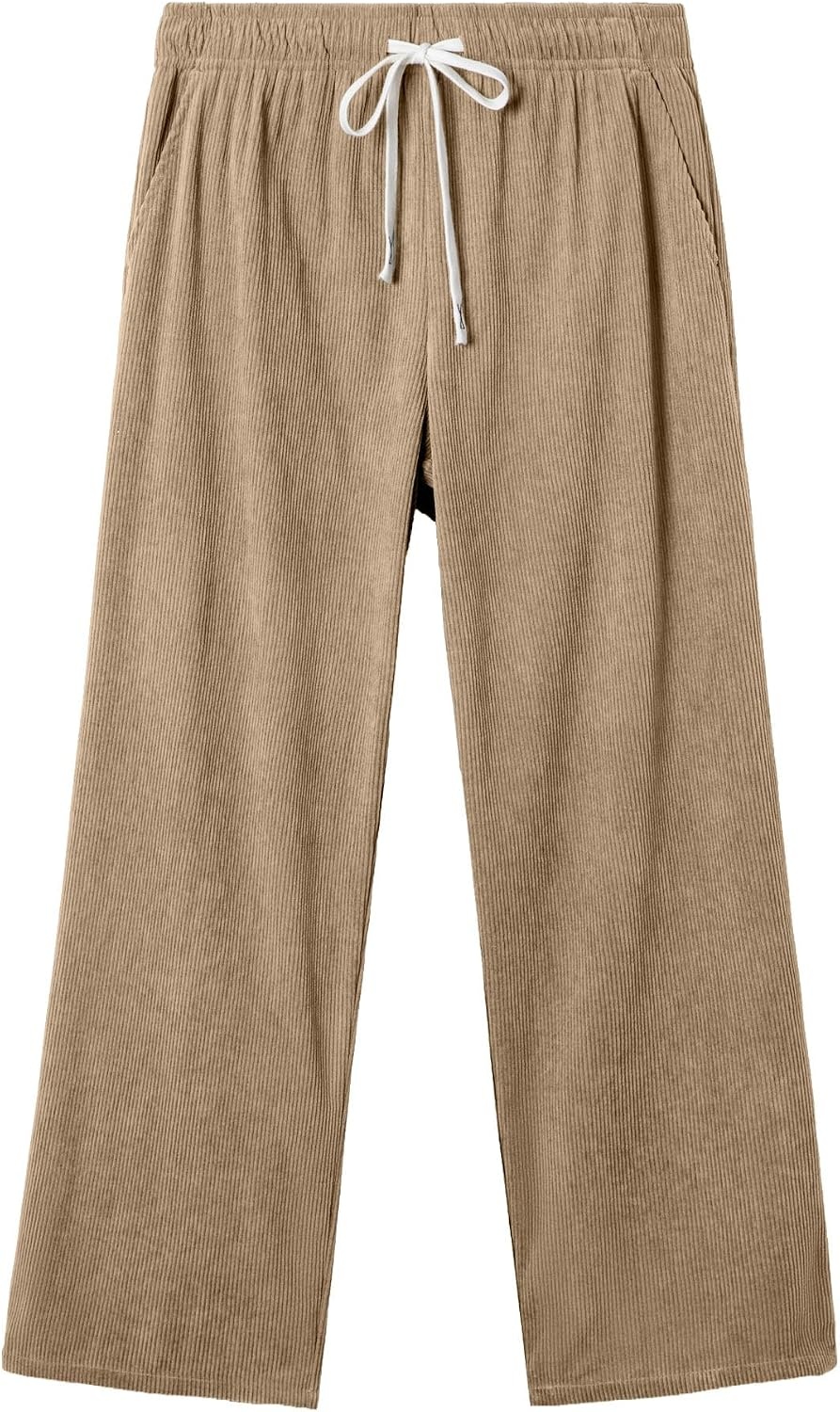image:imageJMIERR Mens Corduroy Pants Wide Leg Baggy Sweatpants  Loose Fit Joggers Elastic Waist Drawstring Casual Sweatpants Vintage Pants Fall Winter Fashion StreetwearLight Brown