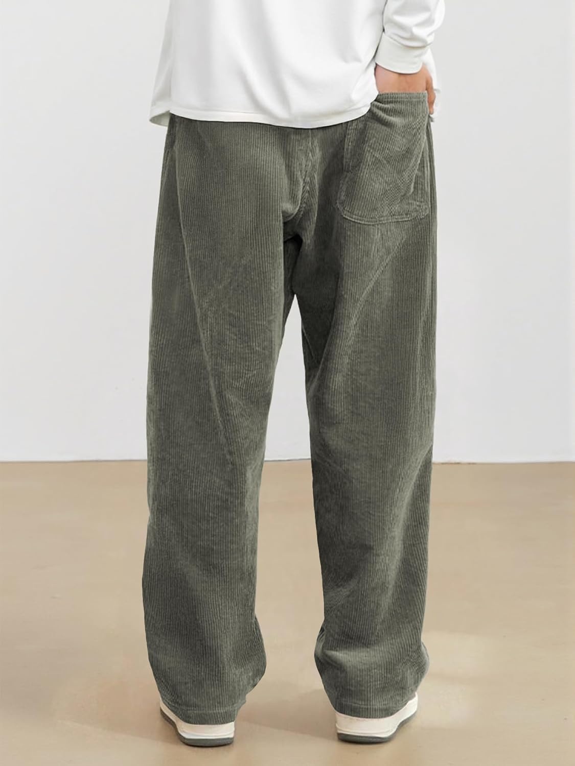image:imageJMIERR Mens Corduroy Pants Wide Leg Baggy Sweatpants  Loose Fit Joggers Elastic Waist Drawstring Casual Sweatpants Vintage Pants Fall Winter Fashion StreetwearGreen