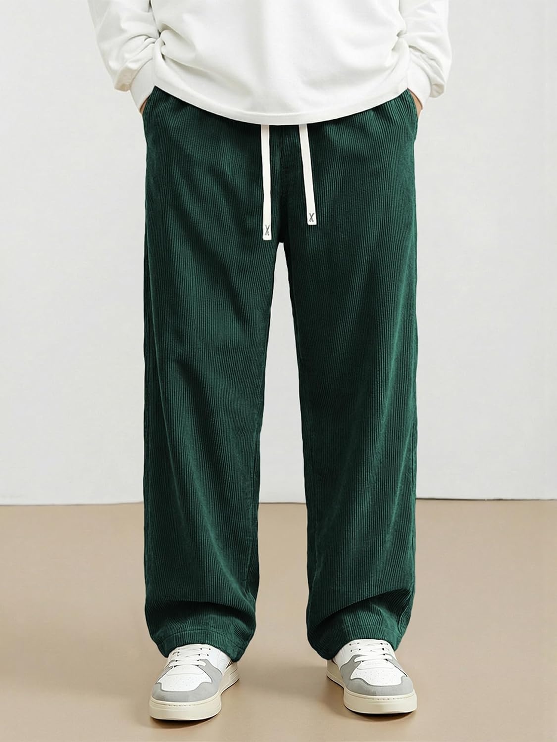 image:imageJMIERR Mens Corduroy Pants Wide Leg Baggy Sweatpants  Loose Fit Joggers Elastic Waist Drawstring Casual Sweatpants Vintage Pants Fall Winter Fashion StreetwearDark Green