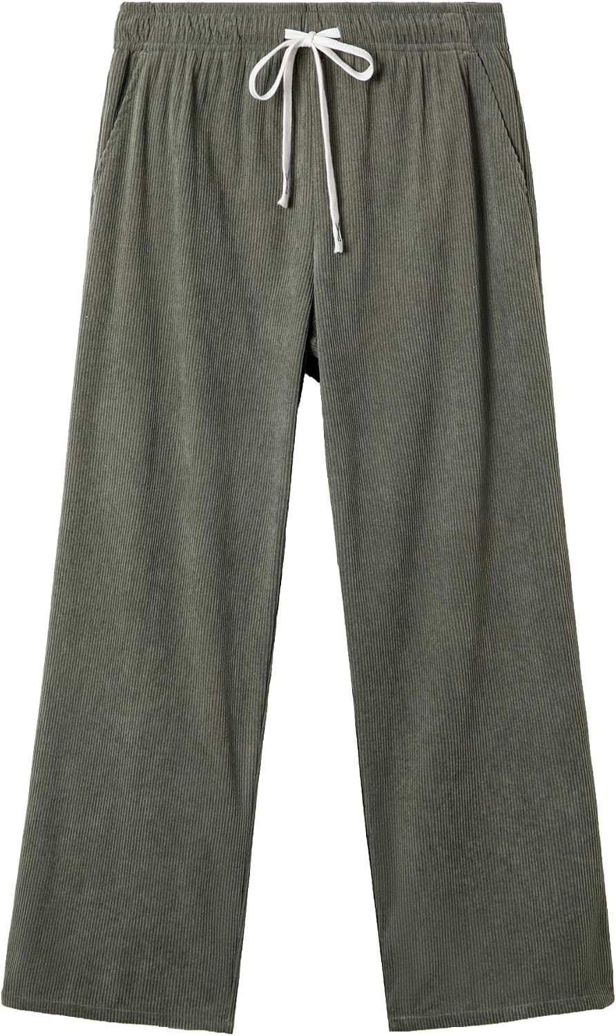 image:imageJMIERR Mens Corduroy Pants Wide Leg Baggy Sweatpants  Loose Fit Joggers Elastic Waist Drawstring Casual Sweatpants Vintage Pants Fall Winter Fashion StreetwearGreen