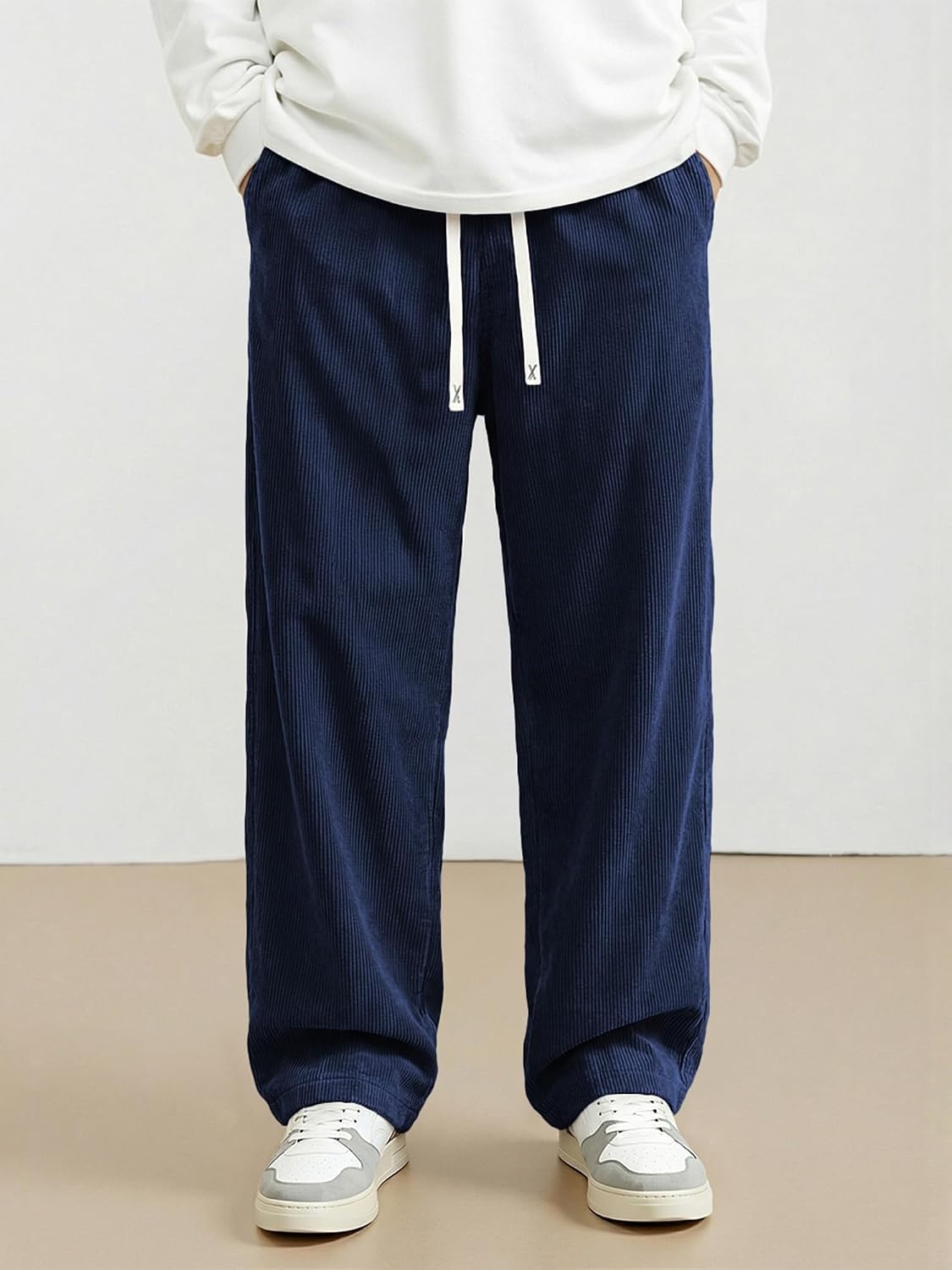 image:imageJMIERR Mens Corduroy Pants Wide Leg Baggy Sweatpants  Loose Fit Joggers Elastic Waist Drawstring Casual Sweatpants Vintage Pants Fall Winter Fashion StreetwearNavy Blue