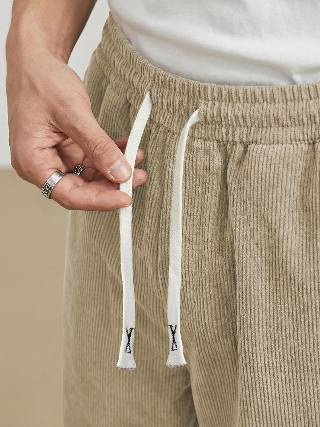 image:imageJMIERR Mens Corduroy Pants Wide Leg Baggy Sweatpants  Loose Fit Joggers Elastic Waist Drawstring Casual Sweatpants Vintage Pants Fall Winter Fashion StreetwearKhaki
