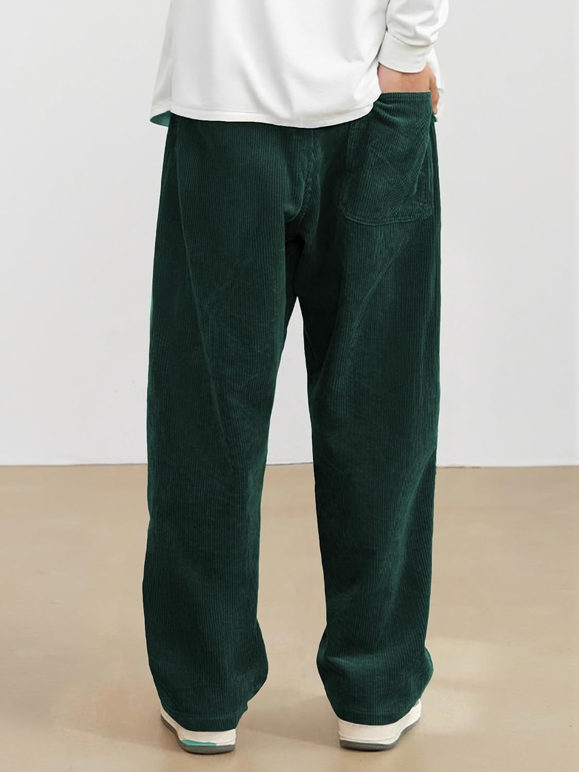 image:imageJMIERR Mens Corduroy Pants Wide Leg Baggy Sweatpants  Loose Fit Joggers Elastic Waist Drawstring Casual Sweatpants Vintage Pants Fall Winter Fashion StreetwearDark Green
