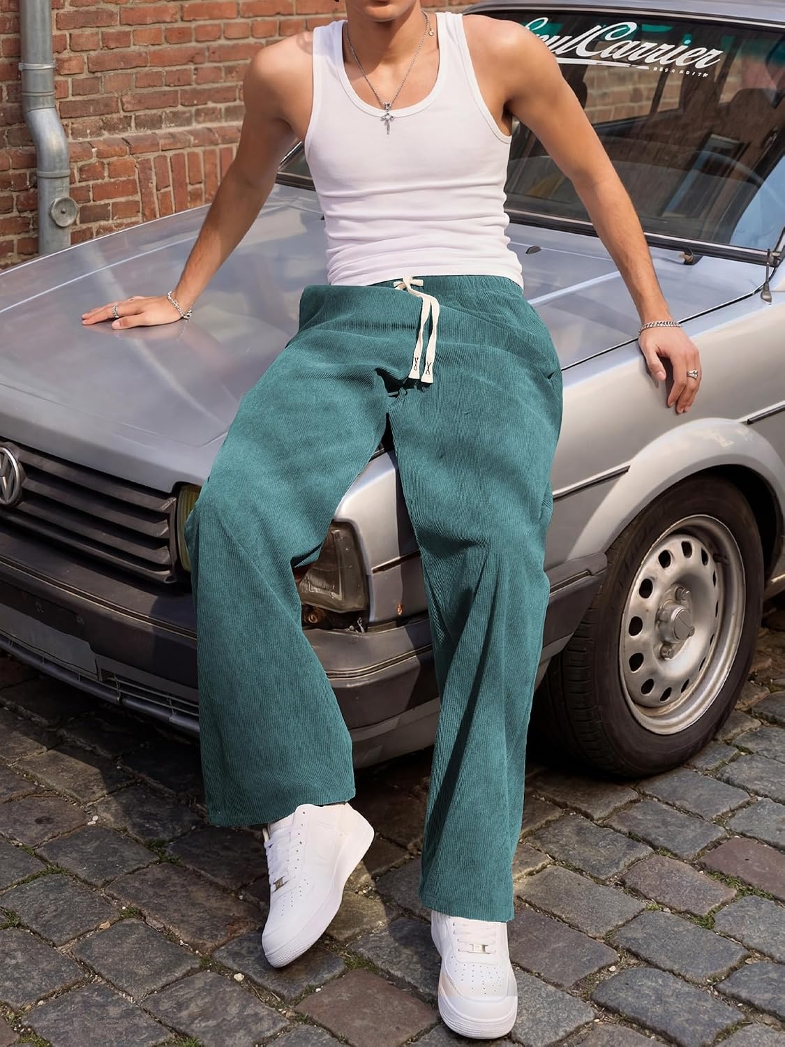 image:imageJMIERR Mens Corduroy Pants Wide Leg Baggy Sweatpants  Loose Fit Joggers Elastic Waist Drawstring Casual Sweatpants Vintage Pants Fall Winter Fashion StreetwearBlue