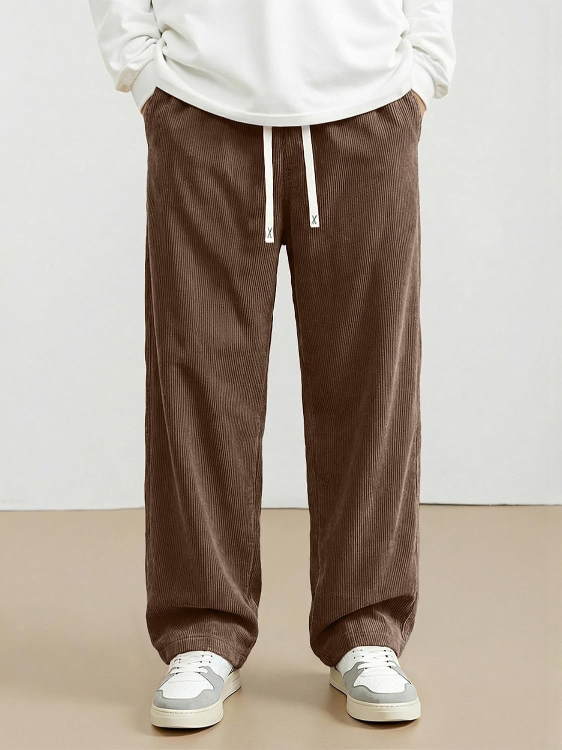 image:imageJMIERR Mens Corduroy Pants Wide Leg Baggy Sweatpants  Loose Fit Joggers Elastic Waist Drawstring Casual Sweatpants Vintage Pants Fall Winter Fashion StreetwearBrown