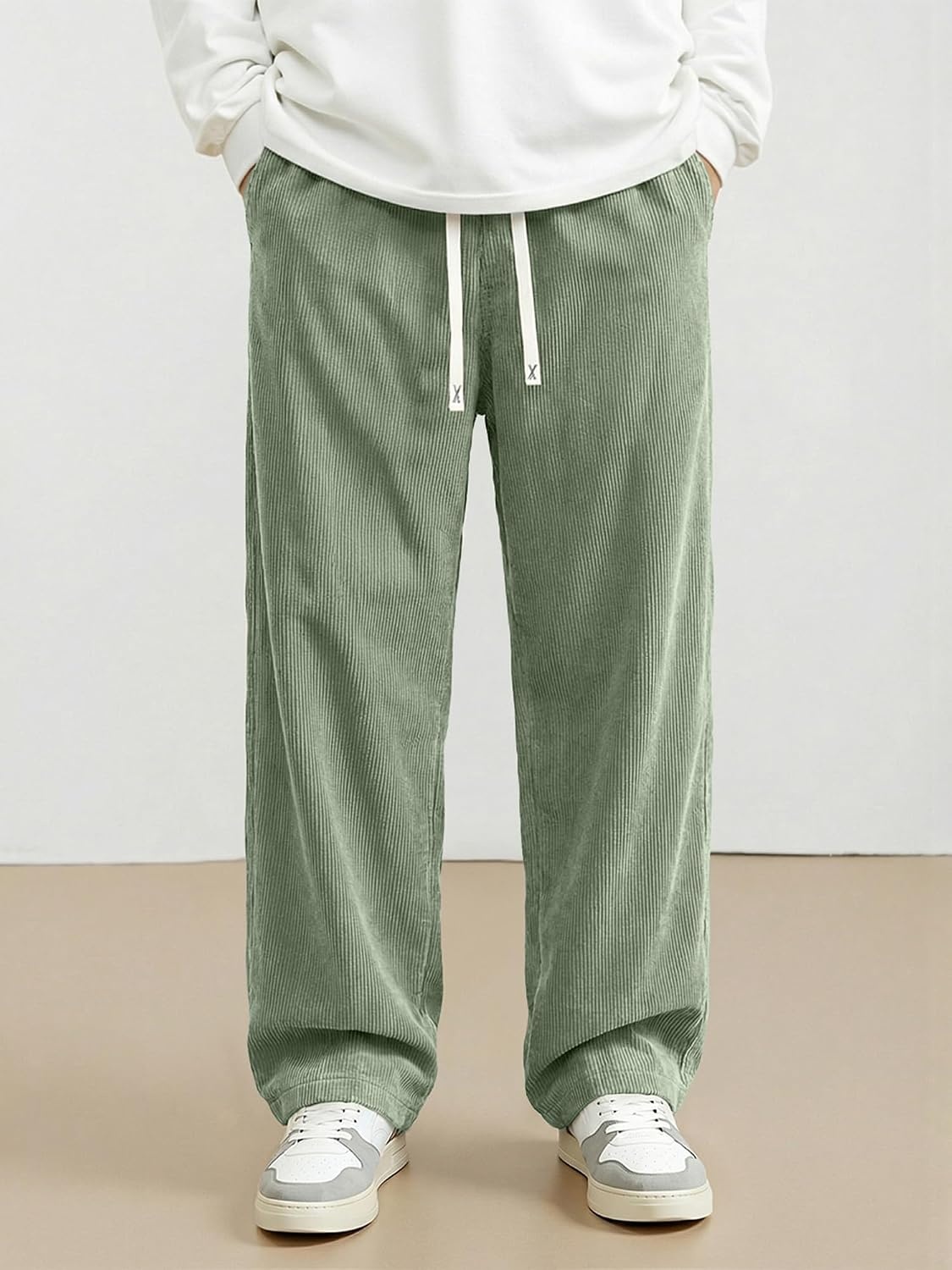 image:imageJMIERR Mens Corduroy Pants Wide Leg Baggy Sweatpants  Loose Fit Joggers Elastic Waist Drawstring Casual Sweatpants Vintage Pants Fall Winter Fashion StreetwearLight Green