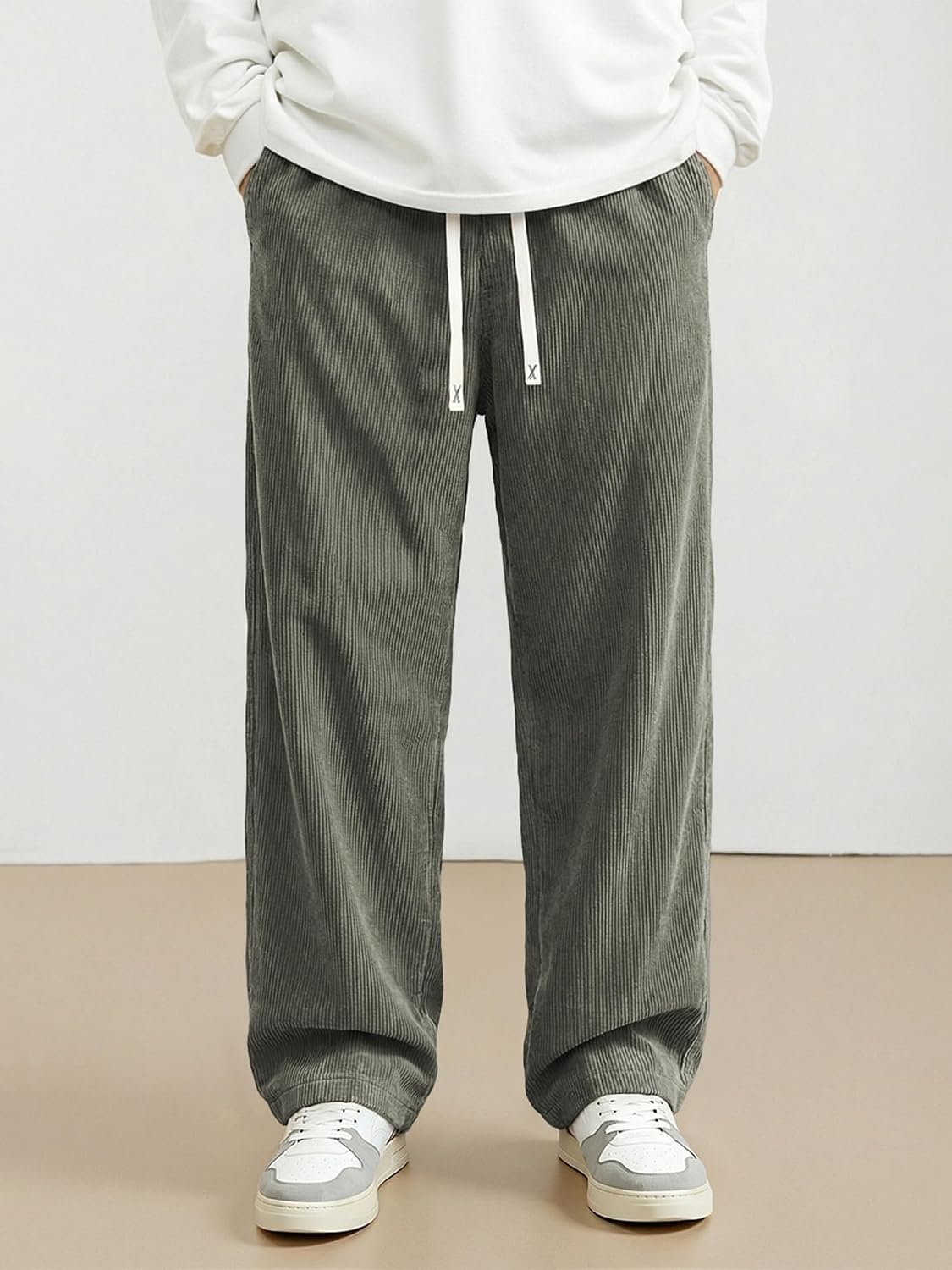 image:imageJMIERR Mens Corduroy Pants Wide Leg Baggy Sweatpants  Loose Fit Joggers Elastic Waist Drawstring Casual Sweatpants Vintage Pants Fall Winter Fashion StreetwearGreen