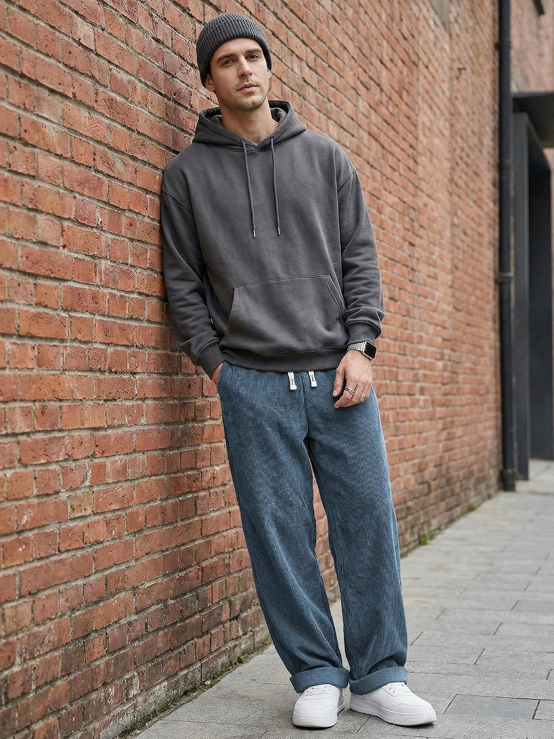 image:imageJMIERR Mens Corduroy Pants Wide Leg Baggy Sweatpants  Loose Fit Joggers Elastic Waist Drawstring Casual Sweatpants Vintage Pants Fall Winter Fashion StreetwearAshleigh Blue