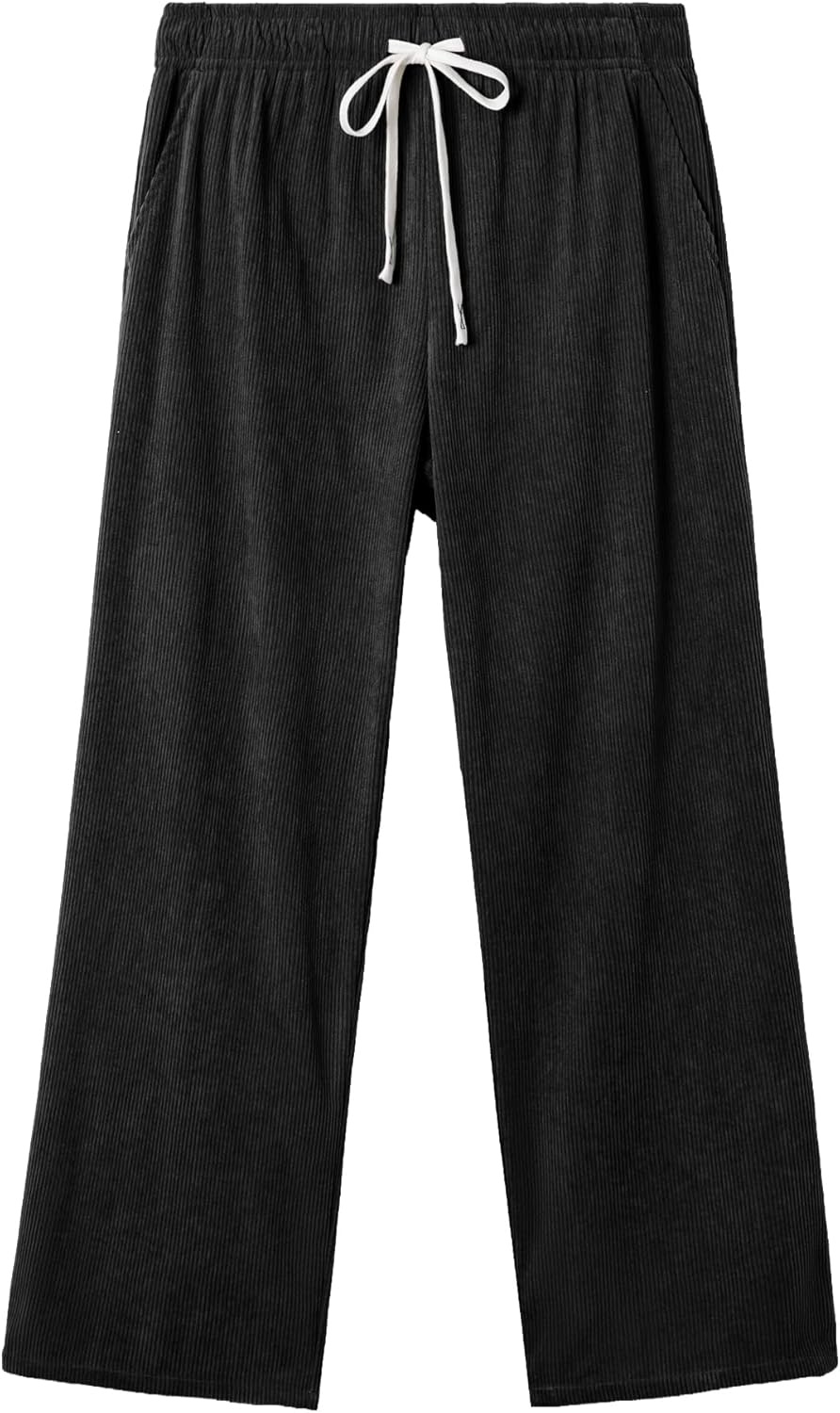 image:imageJMIERR Mens Corduroy Pants Wide Leg Baggy Sweatpants  Loose Fit Joggers Elastic Waist Drawstring Casual Sweatpants Vintage Pants Fall Winter Fashion StreetwearBlack