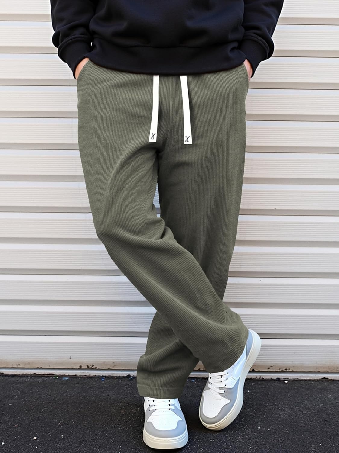 image:imageJMIERR Mens Corduroy Pants Wide Leg Baggy Sweatpants  Loose Fit Joggers Elastic Waist Drawstring Casual Sweatpants Vintage Pants Fall Winter Fashion StreetwearGreen