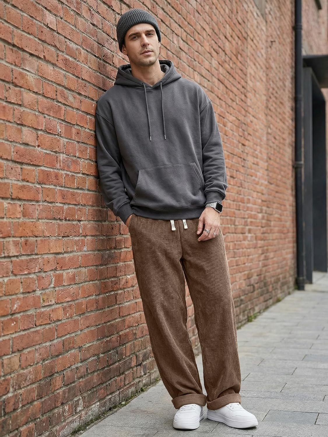 image:imageJMIERR Mens Corduroy Pants Wide Leg Baggy Sweatpants  Loose Fit Joggers Elastic Waist Drawstring Casual Sweatpants Vintage Pants Fall Winter Fashion StreetwearBrown