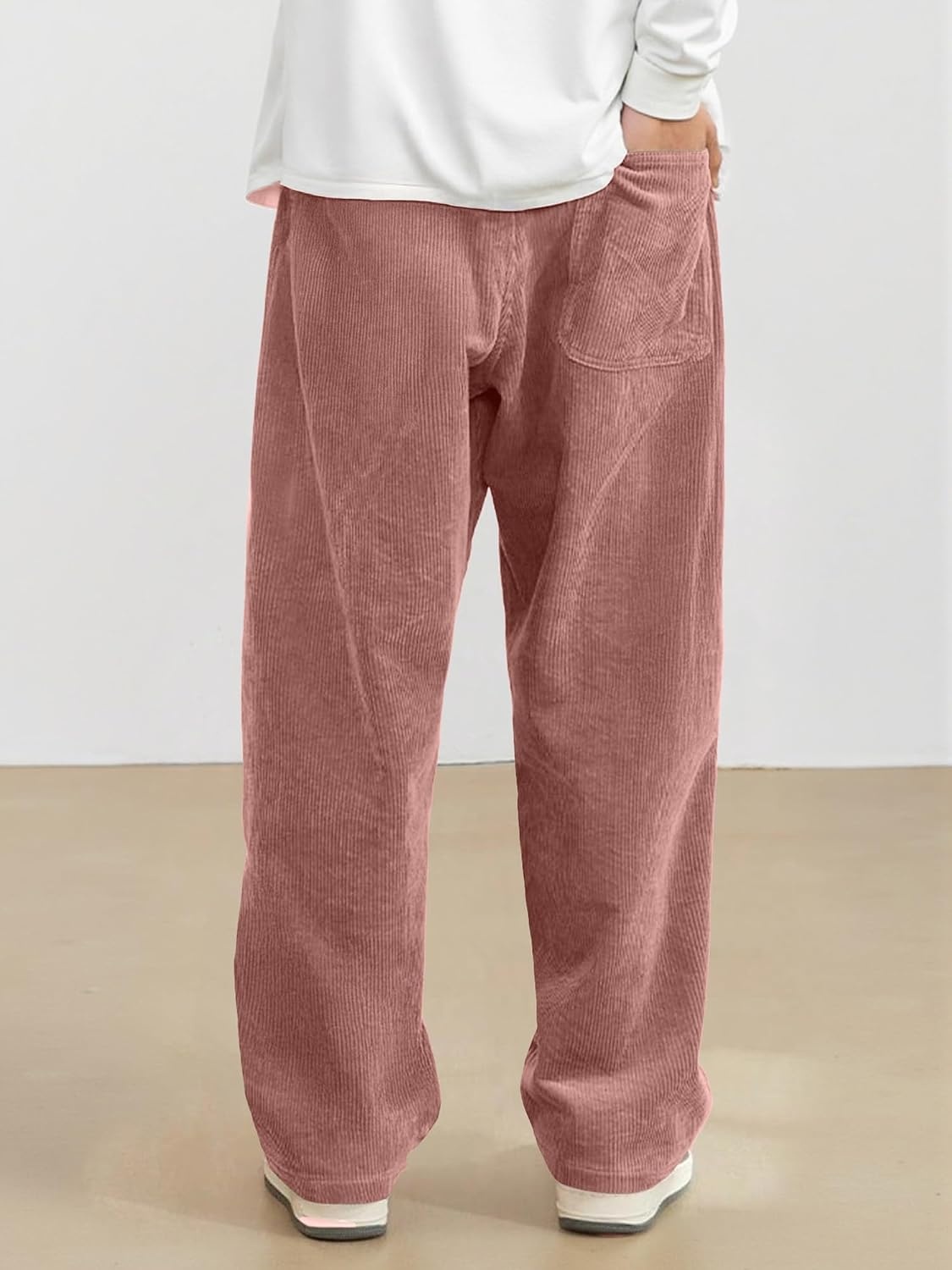 image:imageJMIERR Mens Corduroy Pants Wide Leg Baggy Sweatpants  Loose Fit Joggers Elastic Waist Drawstring Casual Sweatpants Vintage Pants Fall Winter Fashion StreetwearPink
