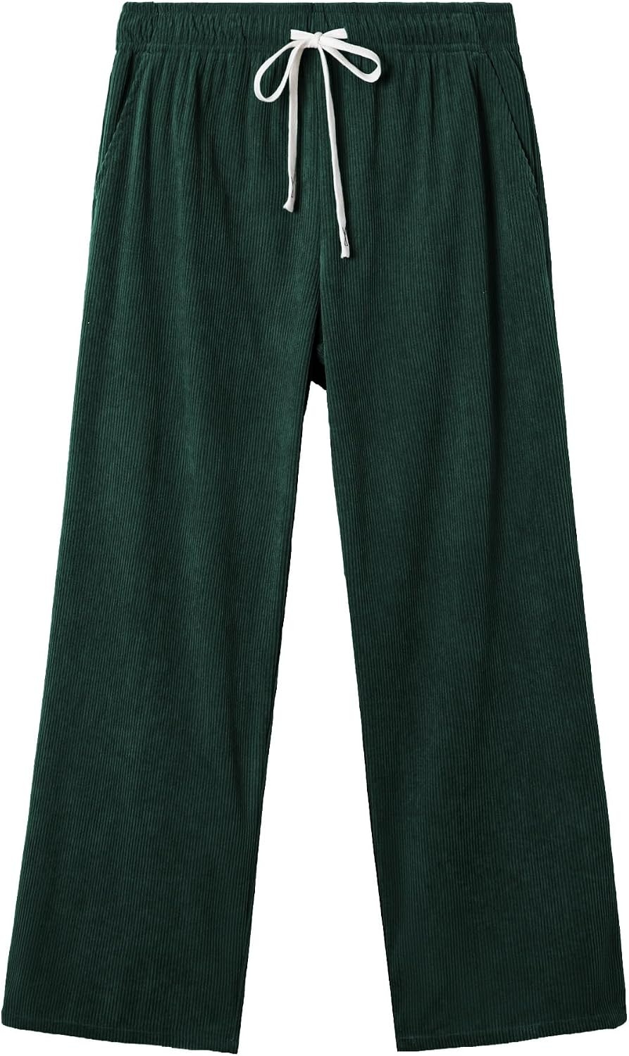 image:imageJMIERR Mens Corduroy Pants Wide Leg Baggy Sweatpants  Loose Fit Joggers Elastic Waist Drawstring Casual Sweatpants Vintage Pants Fall Winter Fashion StreetwearDark Green