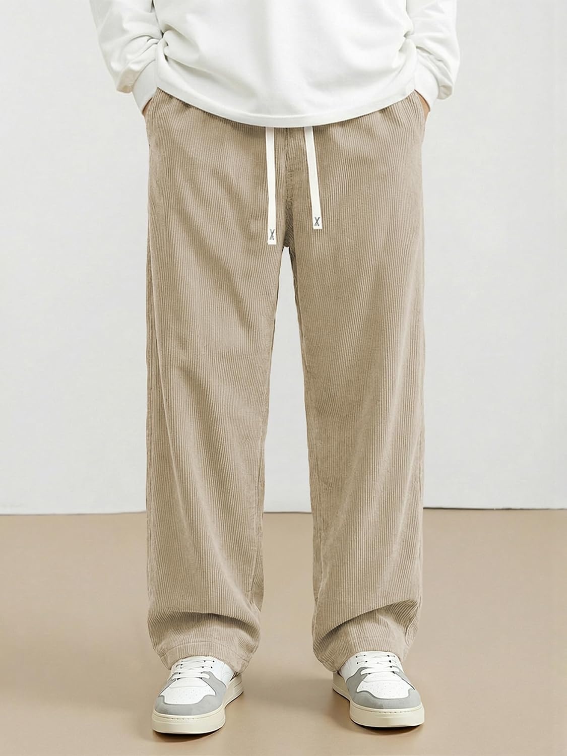 image:imageJMIERR Mens Corduroy Pants Wide Leg Baggy Sweatpants  Loose Fit Joggers Elastic Waist Drawstring Casual Sweatpants Vintage Pants Fall Winter Fashion StreetwearKhaki
