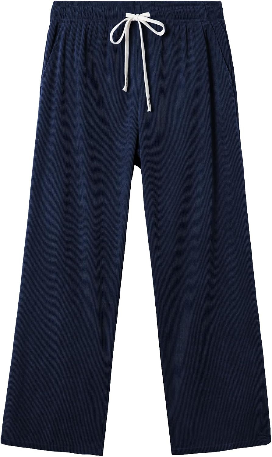 image:imageJMIERR Mens Corduroy Pants Wide Leg Baggy Sweatpants  Loose Fit Joggers Elastic Waist Drawstring Casual Sweatpants Vintage Pants Fall Winter Fashion StreetwearNavy Blue