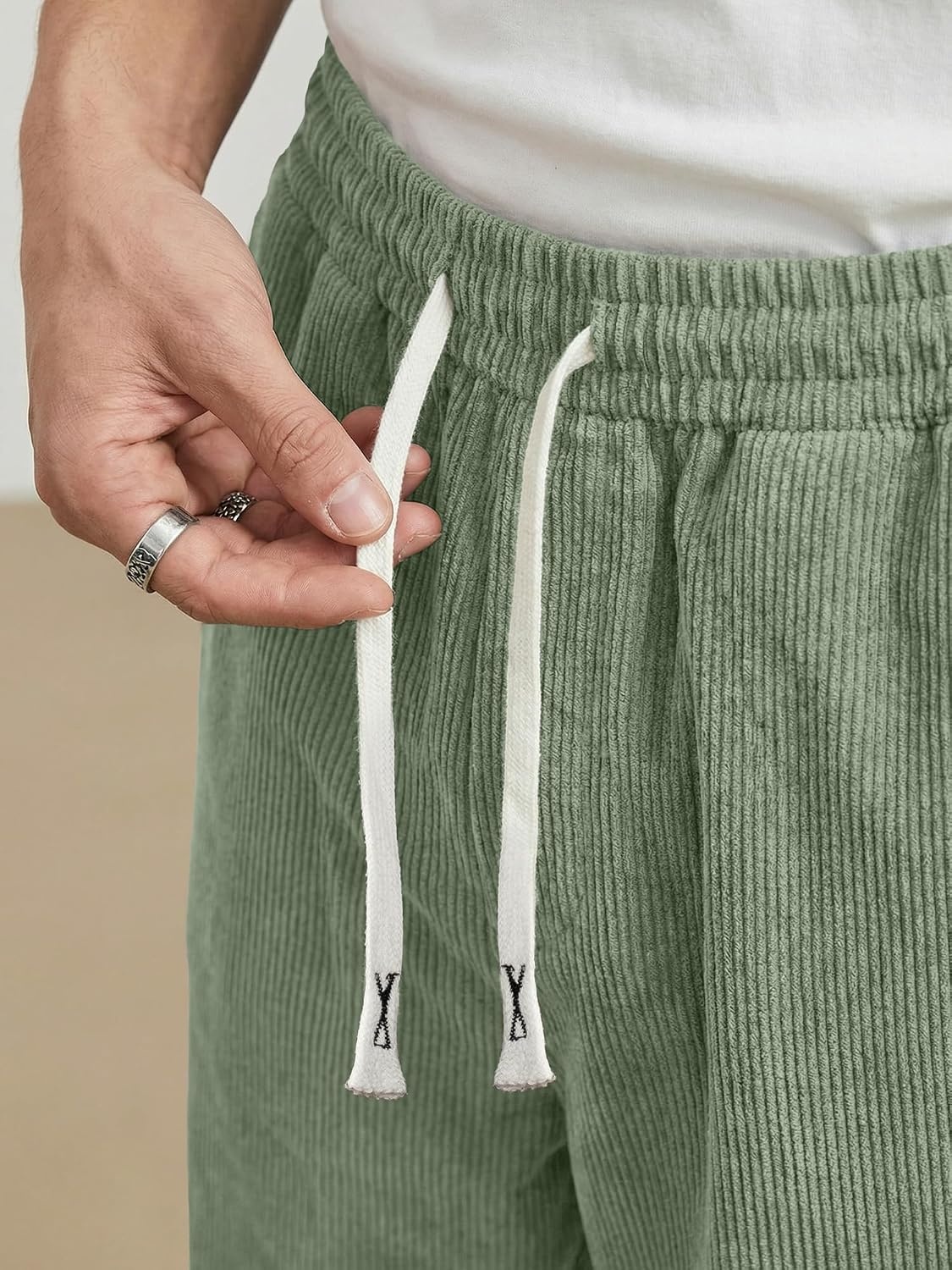 image:imageJMIERR Mens Corduroy Pants Wide Leg Baggy Sweatpants  Loose Fit Joggers Elastic Waist Drawstring Casual Sweatpants Vintage Pants Fall Winter Fashion StreetwearLight Green