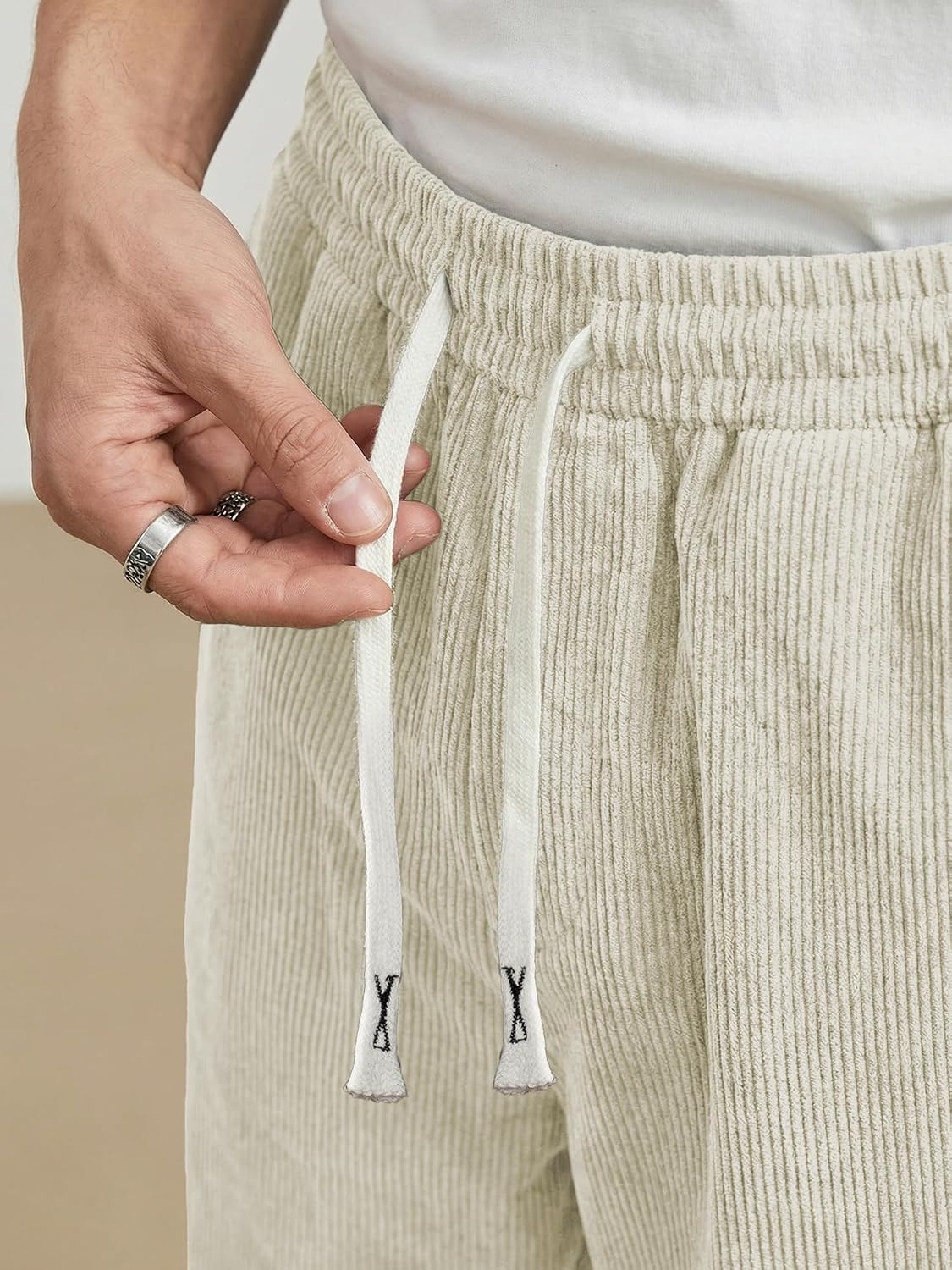 image:imageJMIERR Mens Corduroy Pants Wide Leg Baggy Sweatpants  Loose Fit Joggers Elastic Waist Drawstring Casual Sweatpants Vintage Pants Fall Winter Fashion StreetwearBeige